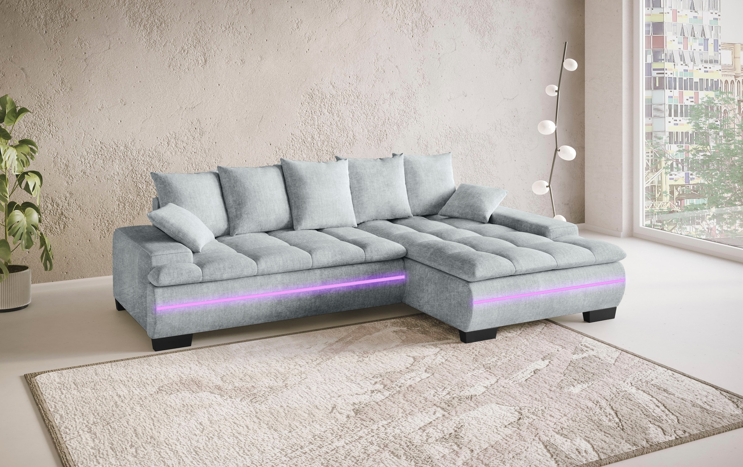 Mr. Couch Ecksofa »Haiti II, L-Form«, RGB-LED Beleuchtung, Kaltschaum, wahlweise mit Bett, Bettkasten