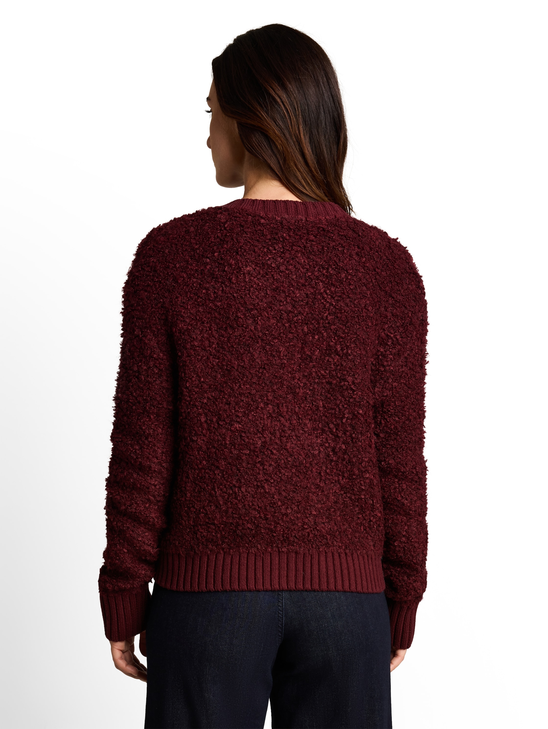 TOM TAILOR Cardigan Strickjacke in trendiger Bouclé-Optik / Rundhals mit Knopfleiste