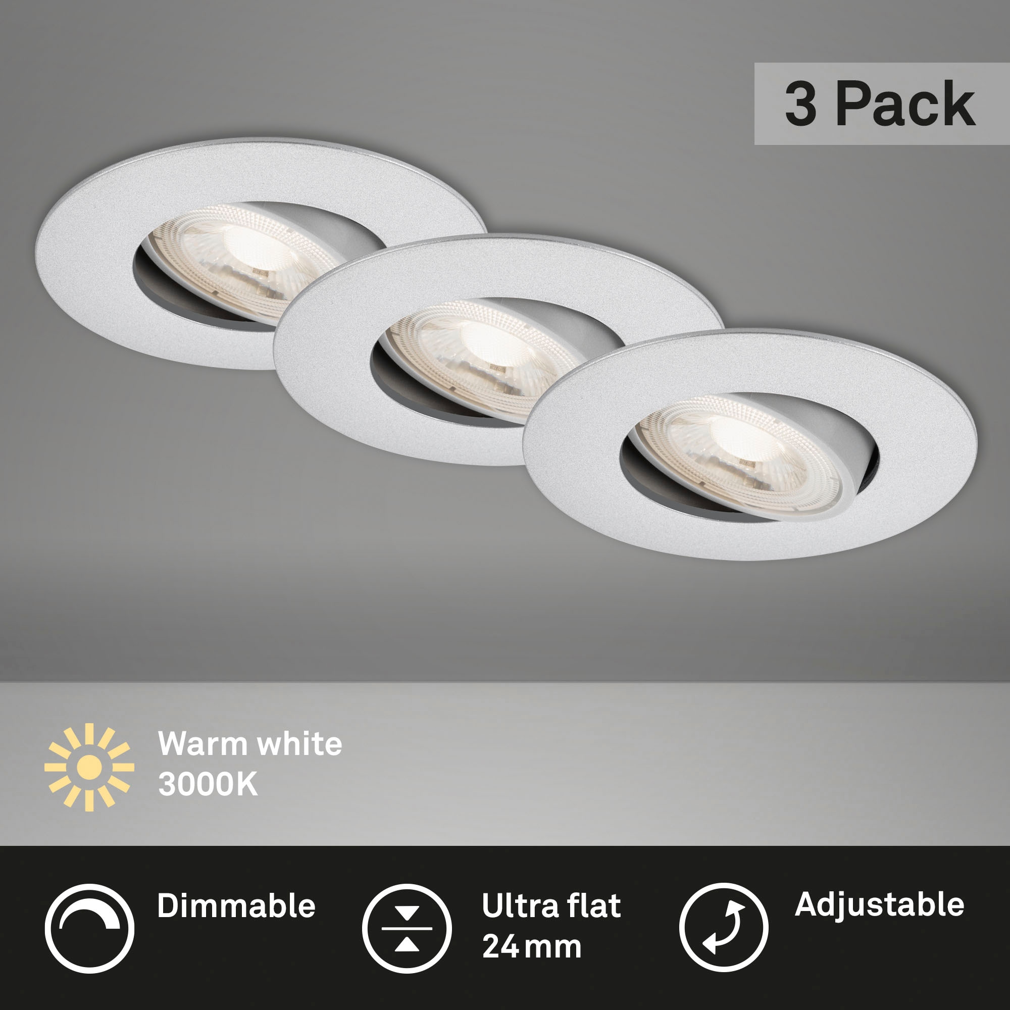 Briloner Leuchten LED Einbauleuchte »7048034 KULANA« LED-Board Warmweiß Einbauleuchte SET schwenkbar + dimmbar IP23 Ø 9cm