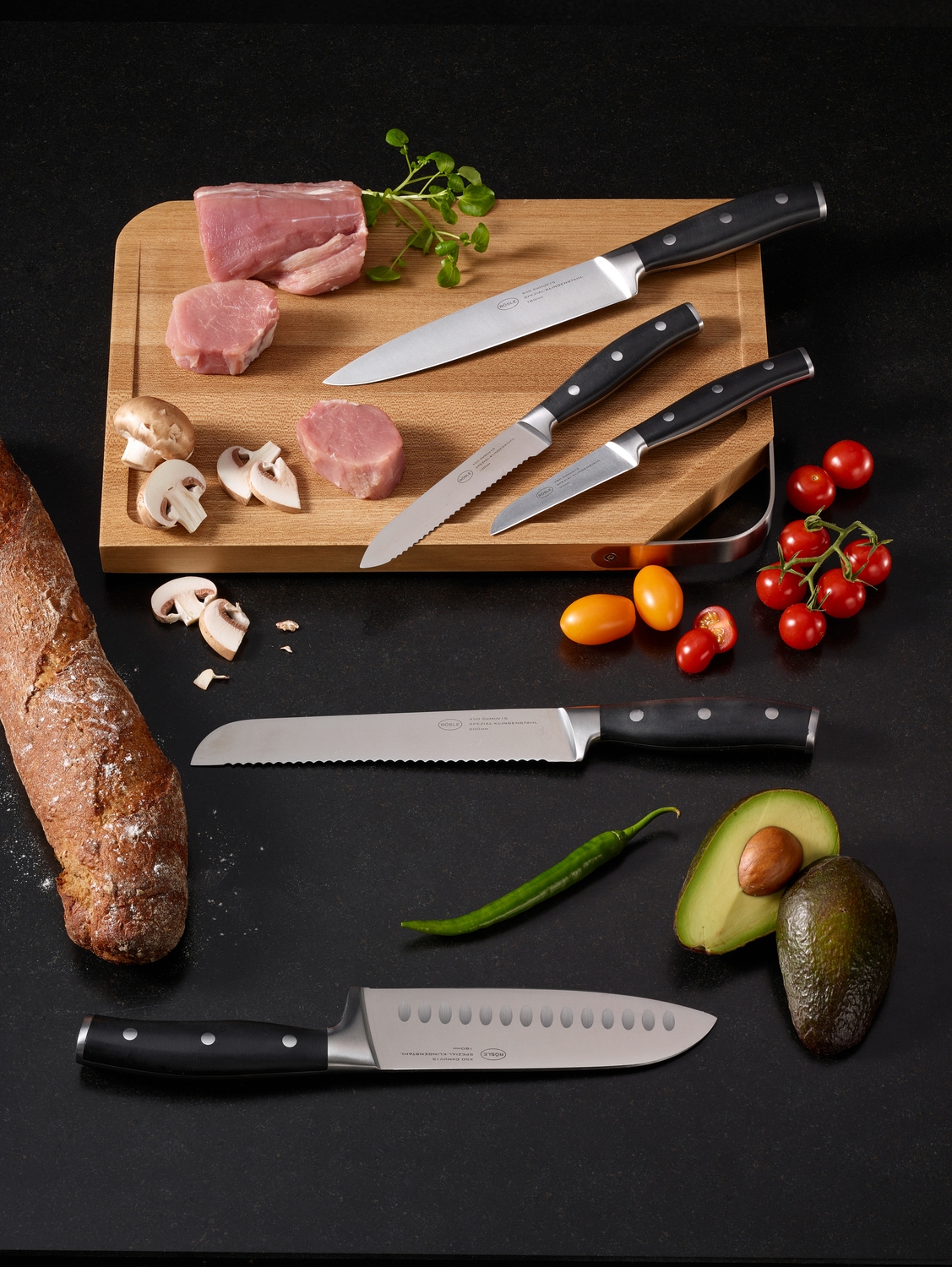 RÖSLE Santokumesser »Tradition«, (1 tlg.), für Fleisch, Fisch und Gemüse, Kullenschliff, Klingenspezialstahl