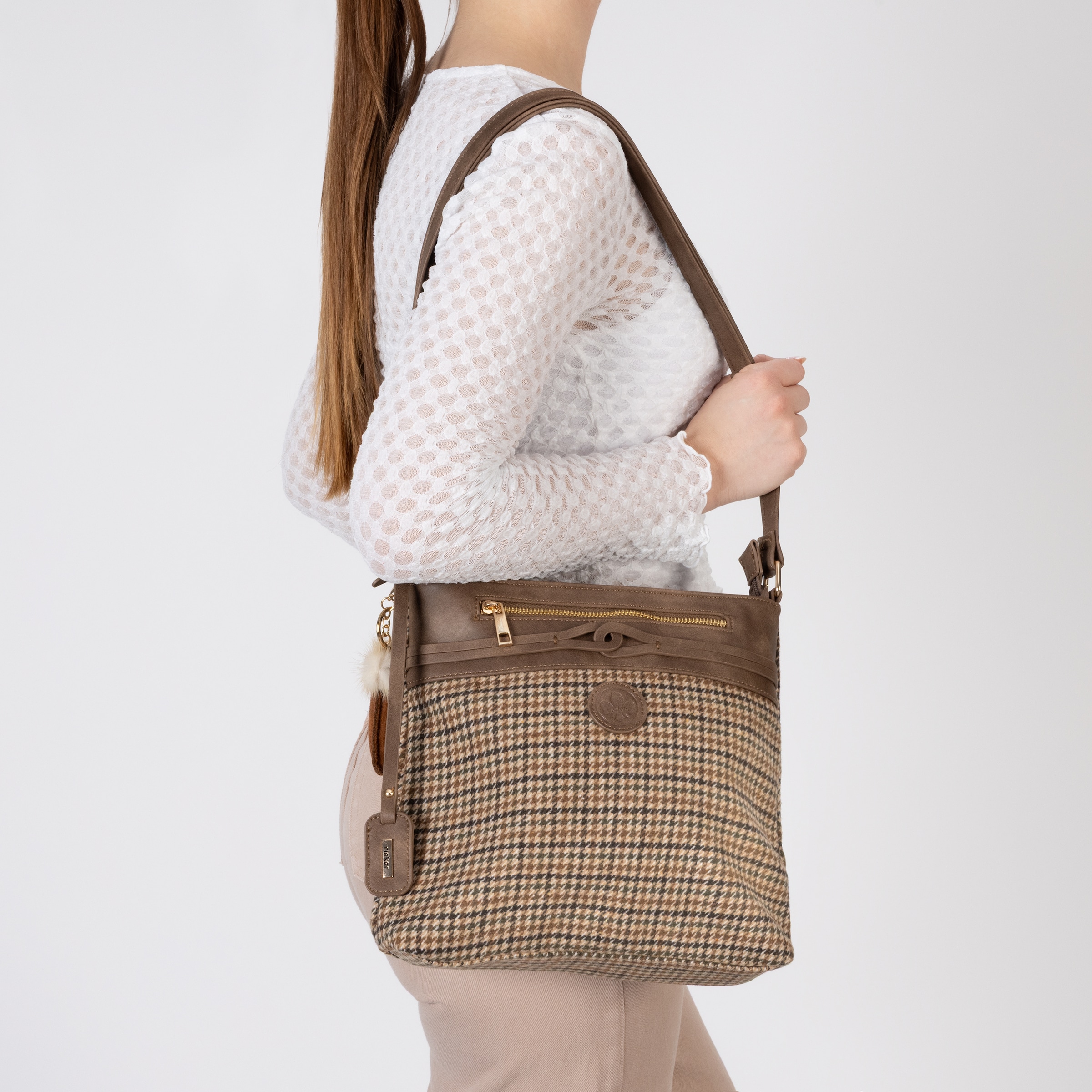 Rieker Umhängetasche »Gurgaon« Damen Handtasche, Schultertasche, Henkeltasche in kariertem Look
