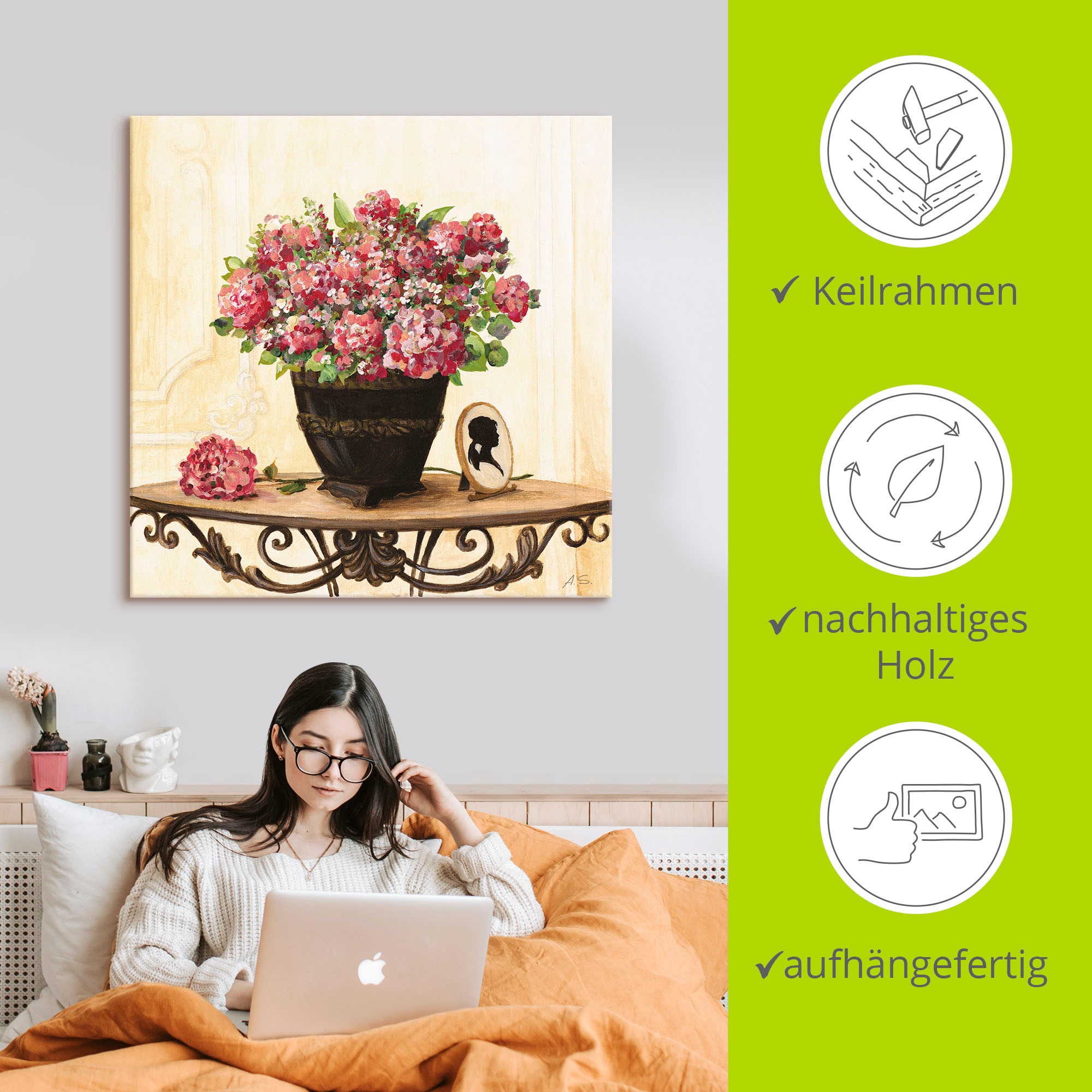 Artland Leinwandbild »Bouquet von roten Hortensien« Arrangements 1 Stk. tlg. auf Holzrahmen gespannt