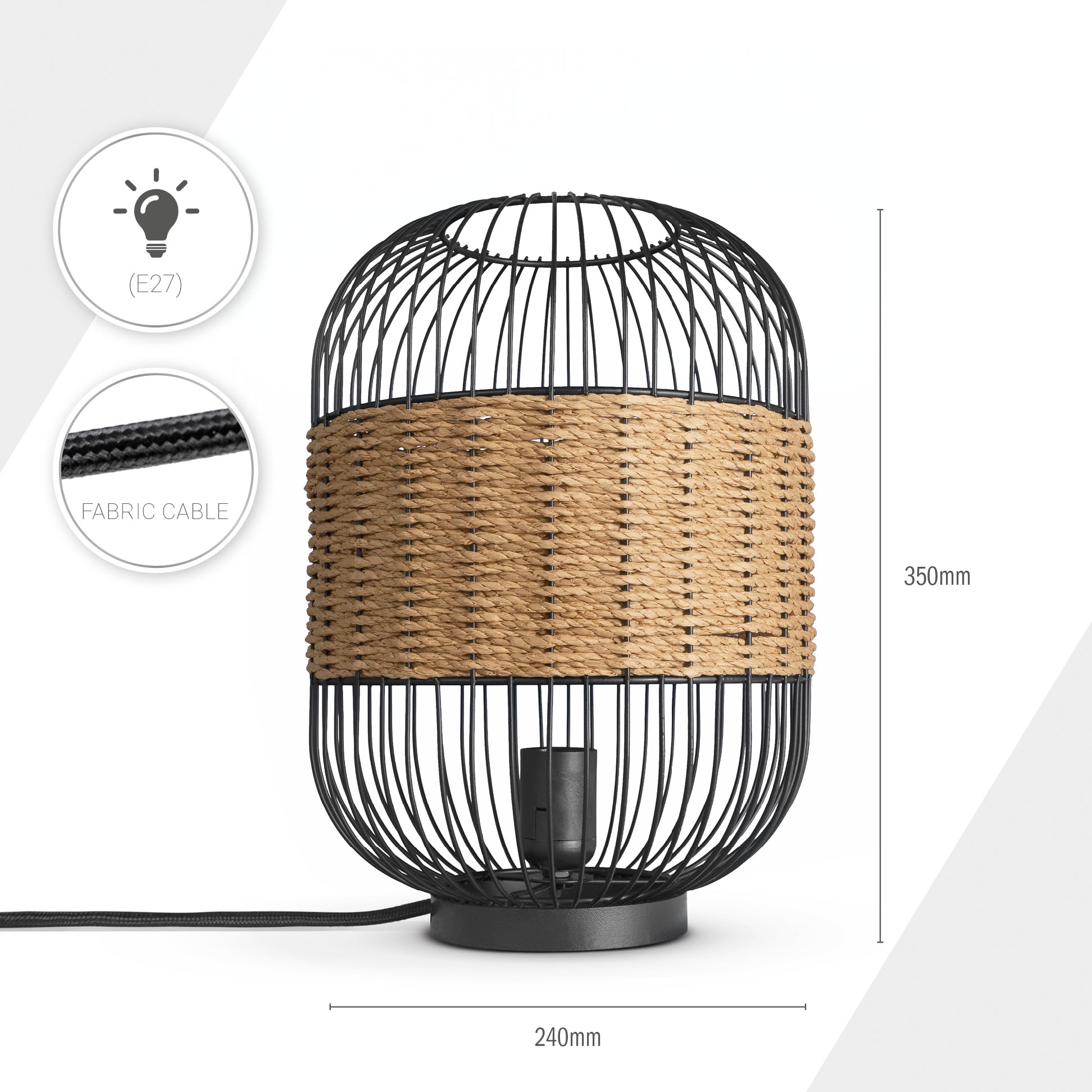 Paco Home Tischleuchte »PUCA« E27 Käfig  Papier Nachttisch Lampe Metall E27 Vintage Boho