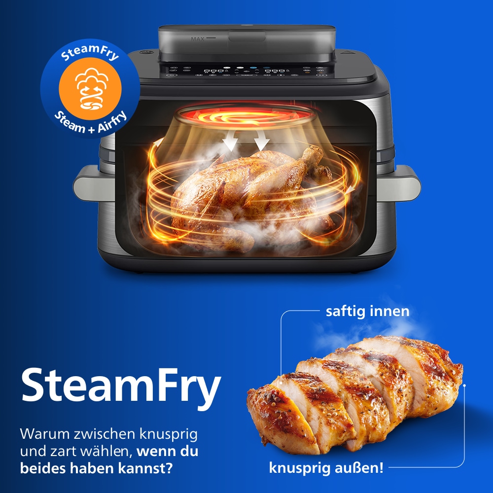 Philips Heißluftfritteuse »NA565/02 Steam Airfryer 5000 Series Megabasket, 9,5L Kapazität« 2750 W mit Dampfgarfunktion u. RapidAir Plus Technologie; inkl. Servierzange