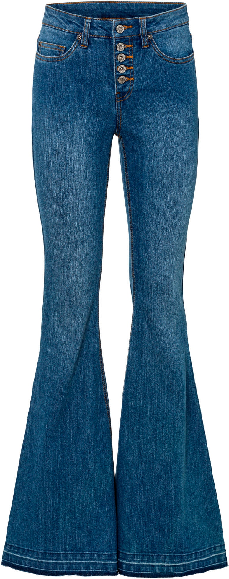 bonprix Schlagjeans Regular Fit, mit Elasthan-Anteil, mit offenem Saumabschluss