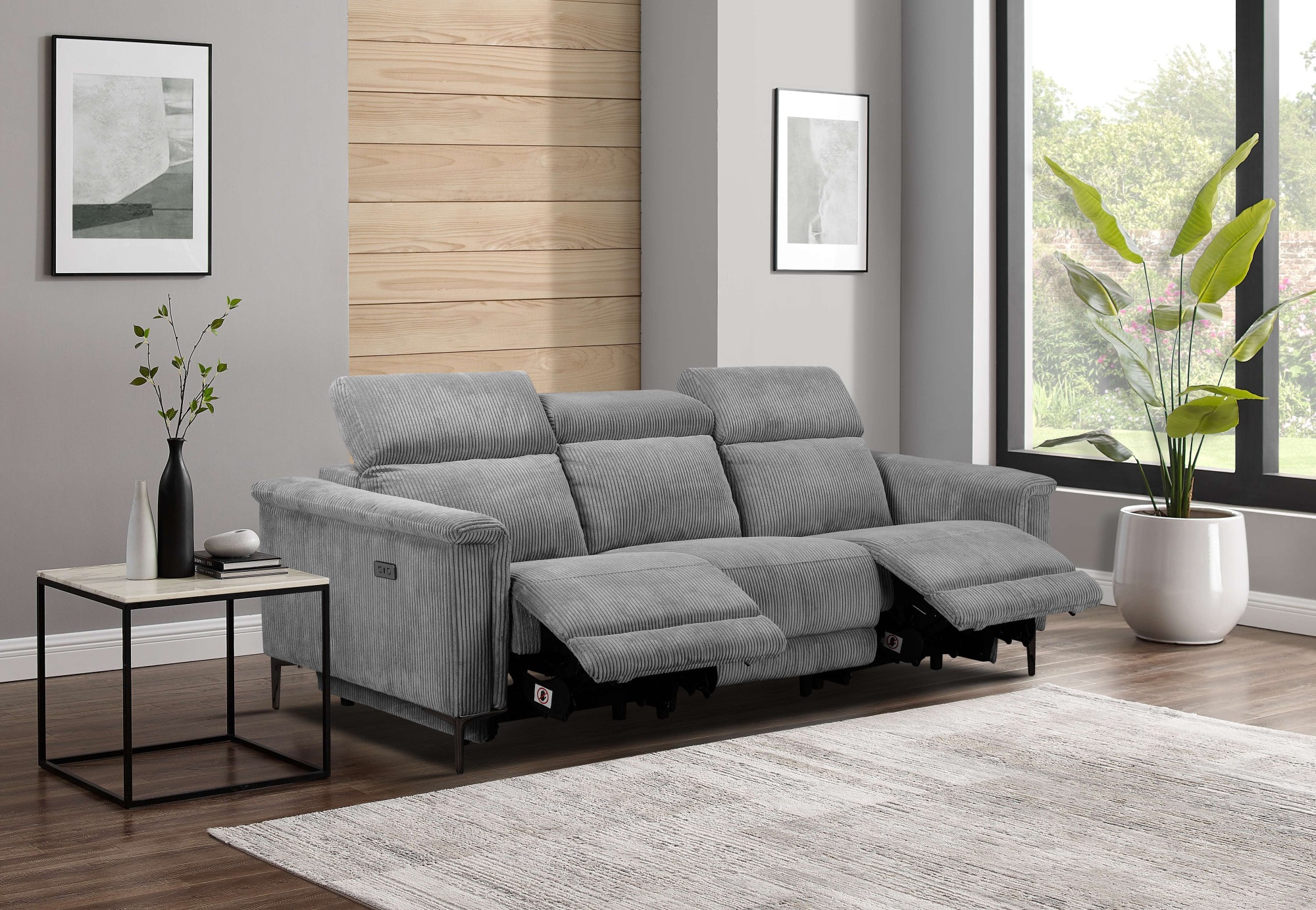 Places of Style 3-Sitzer »Lund Cord, mit manueller o. elektrischer Relaxfunktion in 2 Sitzen,«, USB-A, Kopfteilverstellung, Breite 222 cm
