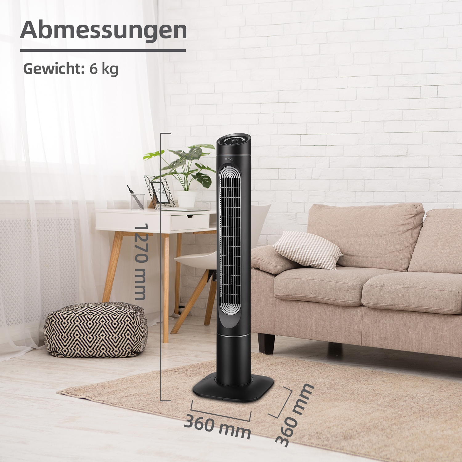 be cool Turmventilator »Turmventilator 127cm mit Display BC50TFWTS schwarz/weiß«, Temperaturanzeige, Ionisator