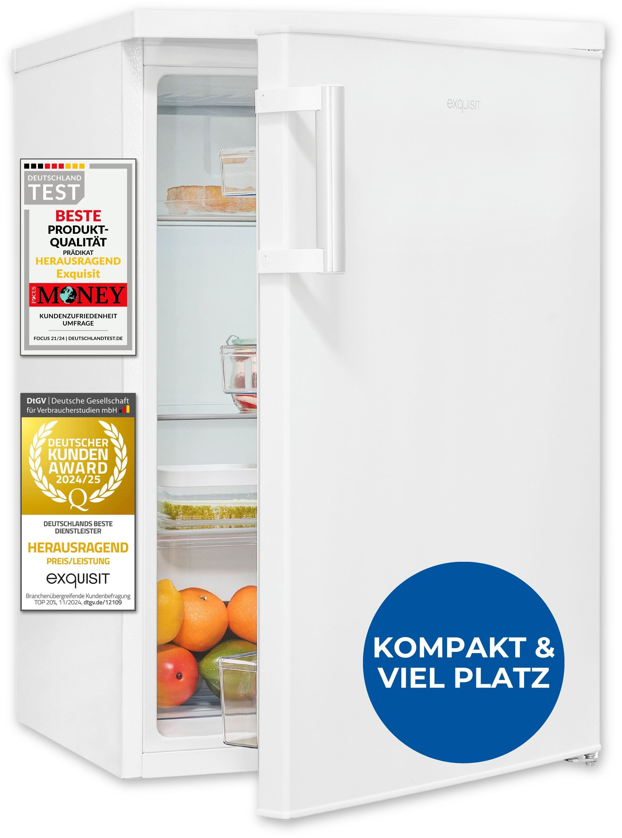 exquisit Kühlschrank »KS16-V-H-010C weiss« 84,5 cm hoch 56 cm breit Sparsam, leise & praktisch: 133 L Mini-Kühlschrank für 1–2 Personen