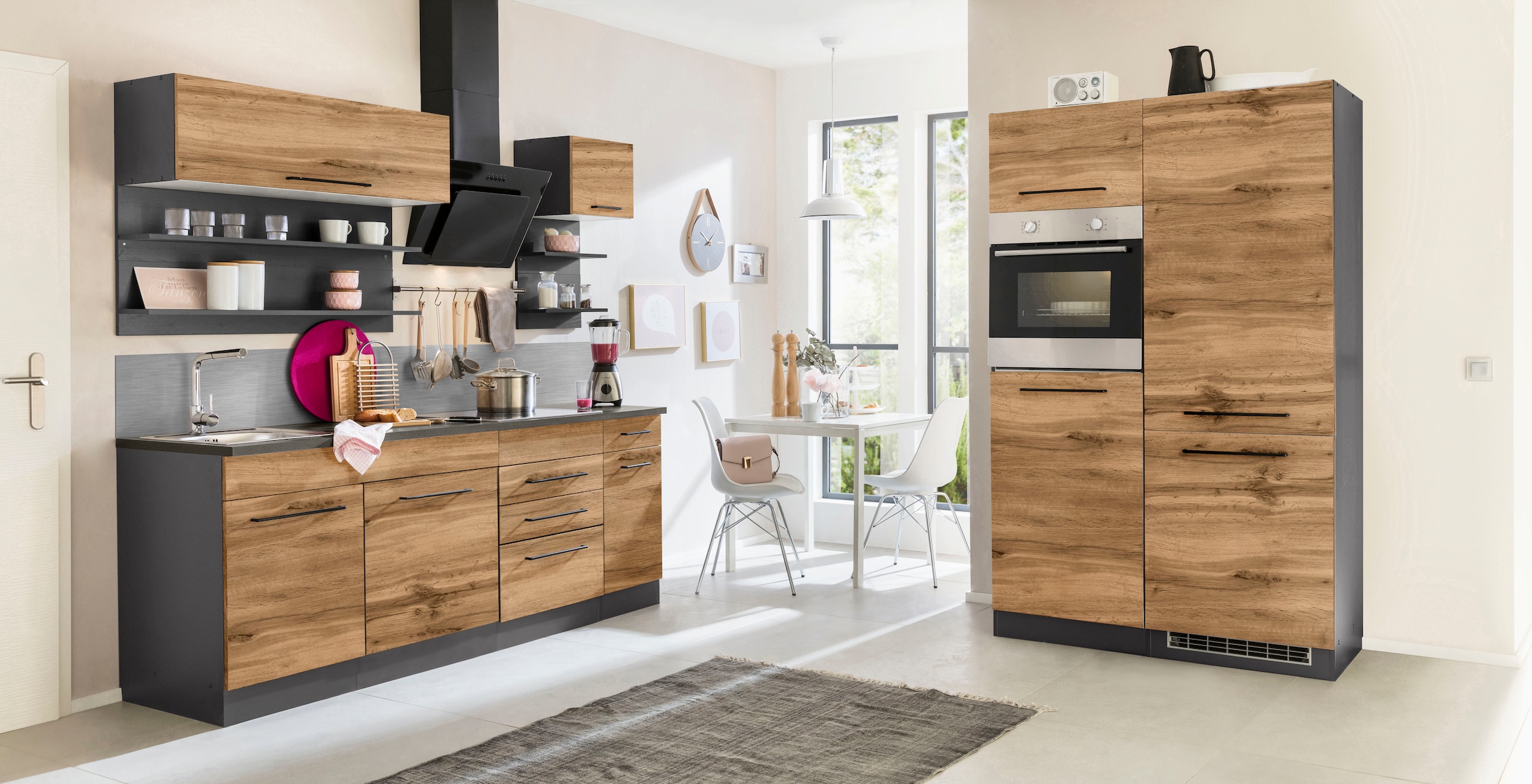 KOCHSTATION Küchenzeile »KS-Tulsa« ohne E-Geräte, Breite 330 cm, schwarze Metallgriffe, MDF Fronten