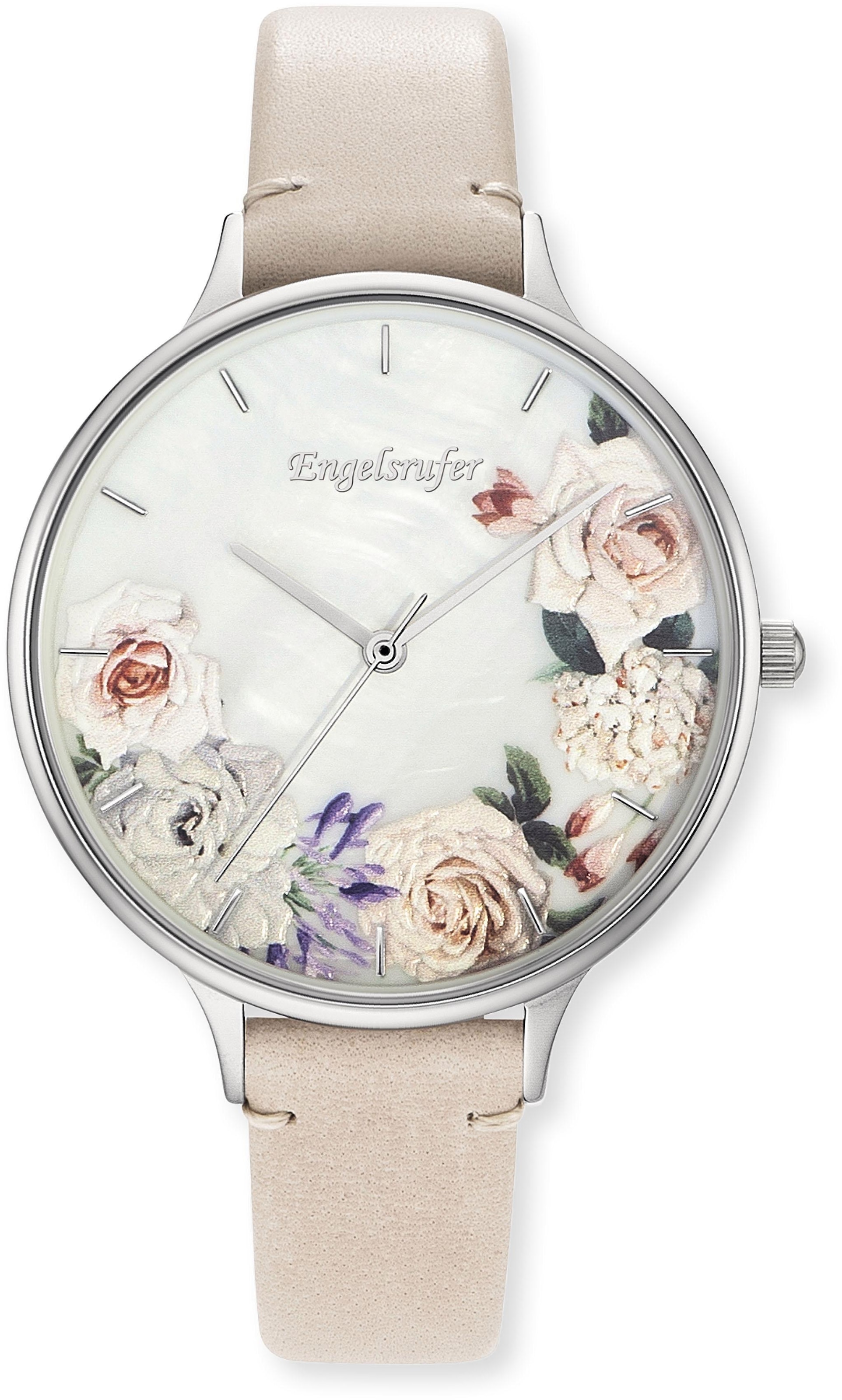 Engelsrufer Quarzuhr »Flower« Armbanduhr, Damenuhr, Lederarmband, analog
