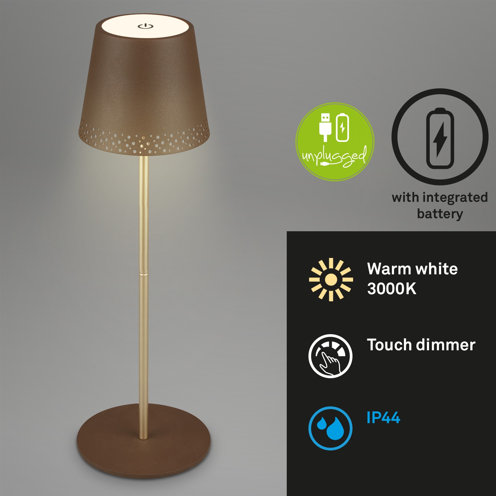 Briloner Leuchten LED Tischleuchte »KIKI« LED-Modul 1 Stk. Warmweiß mit Akku, höhenverstellbar, RGB, USB-C, warmweiß, IP44, weiß, 38 cm