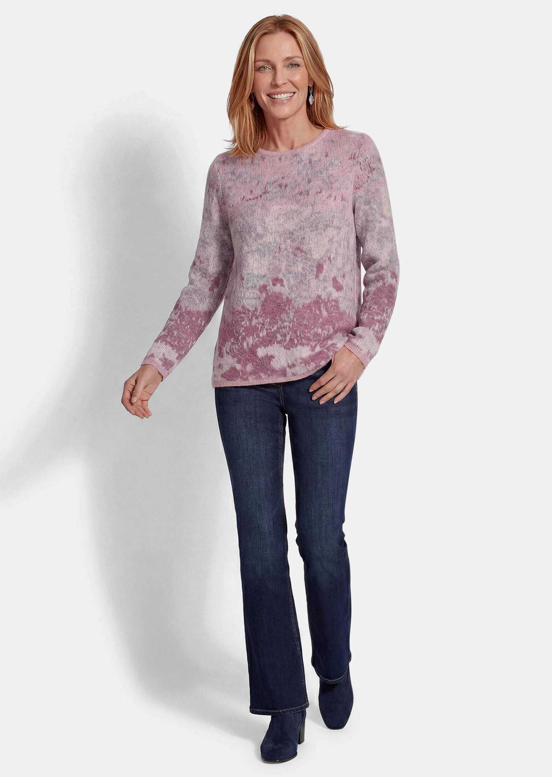 GOLDNER Rundhalspullover »Kurzgröße Langarm Jacquard-Pullover mit Muster« impressionistisches Jacquardmuster