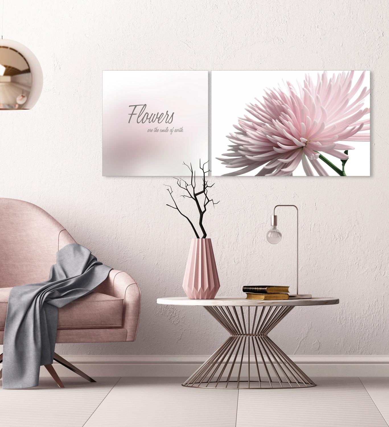 queence Leinwandbild »Flowers«, Blumen-Blumenbilder-Kunst-Modern-Spa-Spa Bilder-Sprüche-Sprüche & Texte-Schriftzug-Schriftzüge, (Set), Premium-Leinwandstoff, Handarbeit aus Deutschland, Spruch, 2er Set