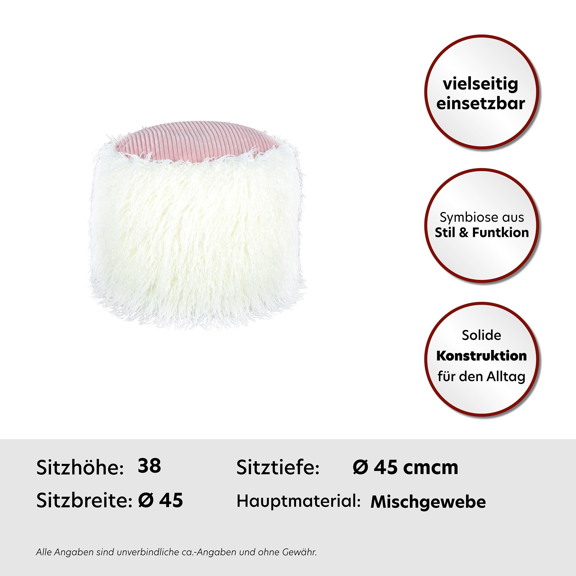 Kayoom Pouf »Fellpouf Bobtail 125, Fellhocker in zweifarbigem Design«, (1 St.), modern, dekorativ, kindersicherer Reißverschluss an der Unterseite