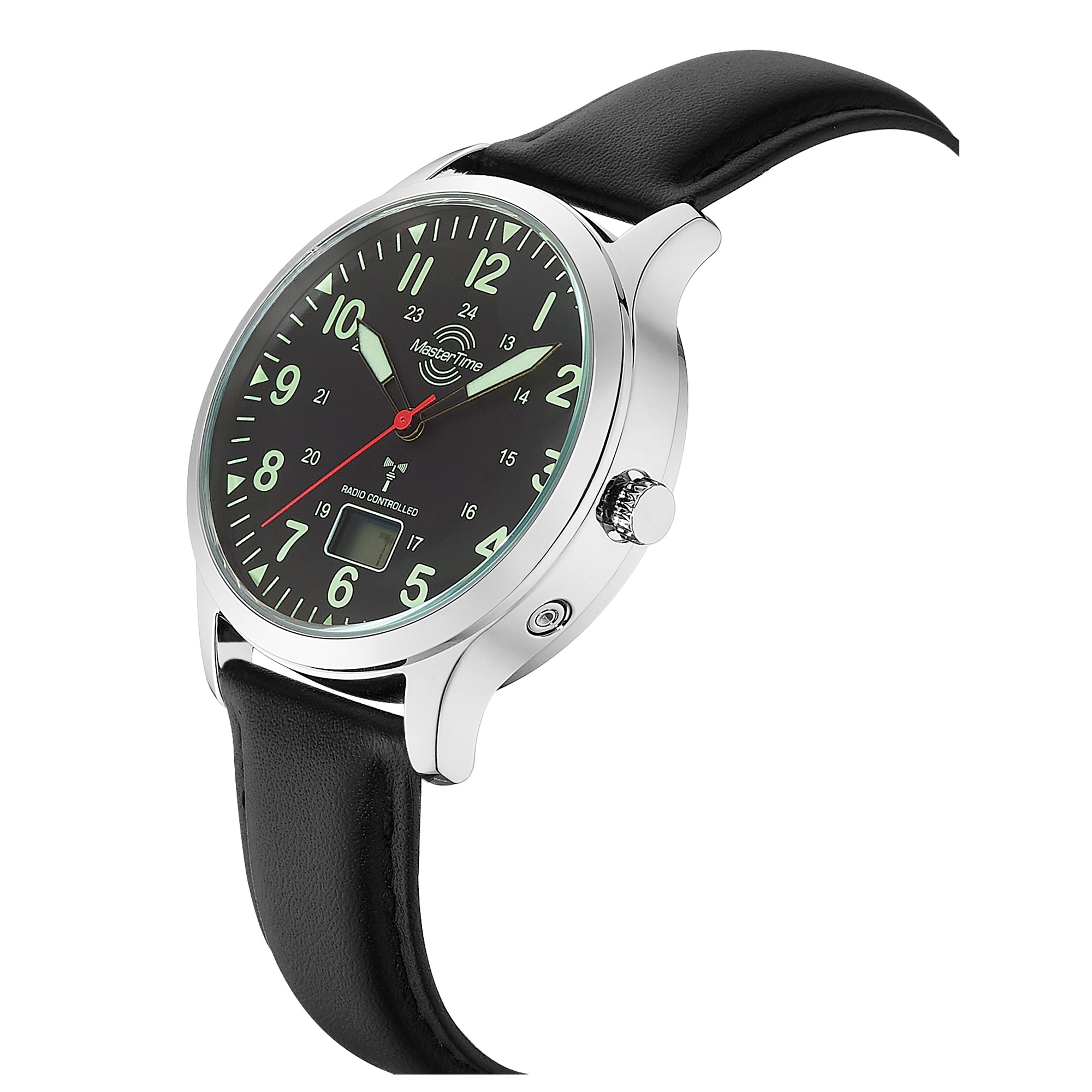 MASTER TIME Funkuhr »Aviation« Quarzuhr, Armbanduhr, Herrenuhr, Lederarmband, analog, digital