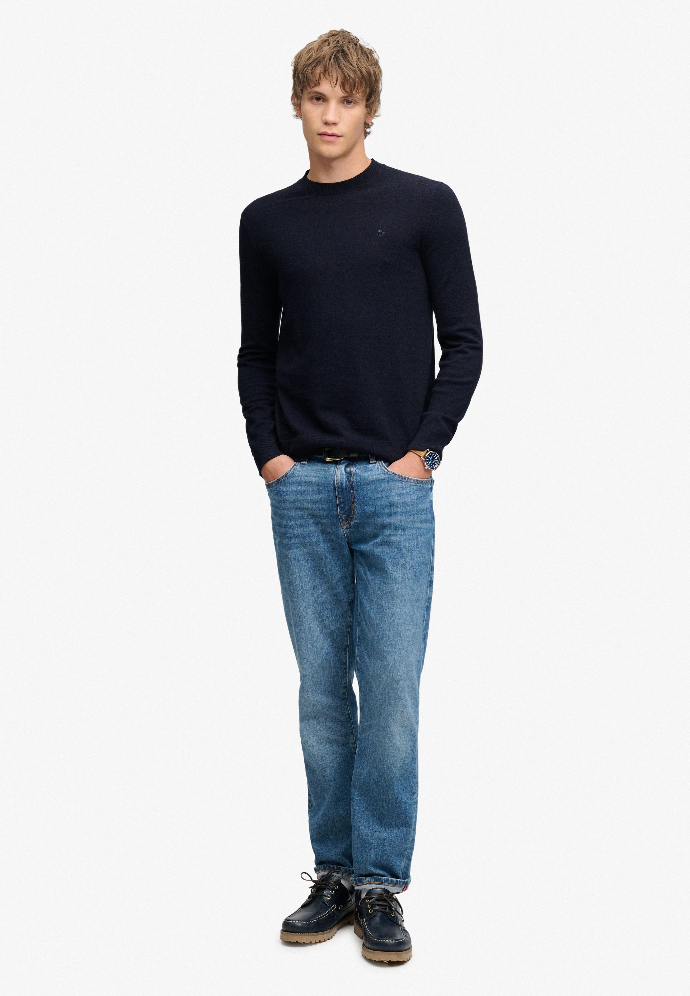 Superdry Rundhalspullover »ESSENTIAL LW WOOL BLEND JUMPER« Baumwollmischung, slim fit