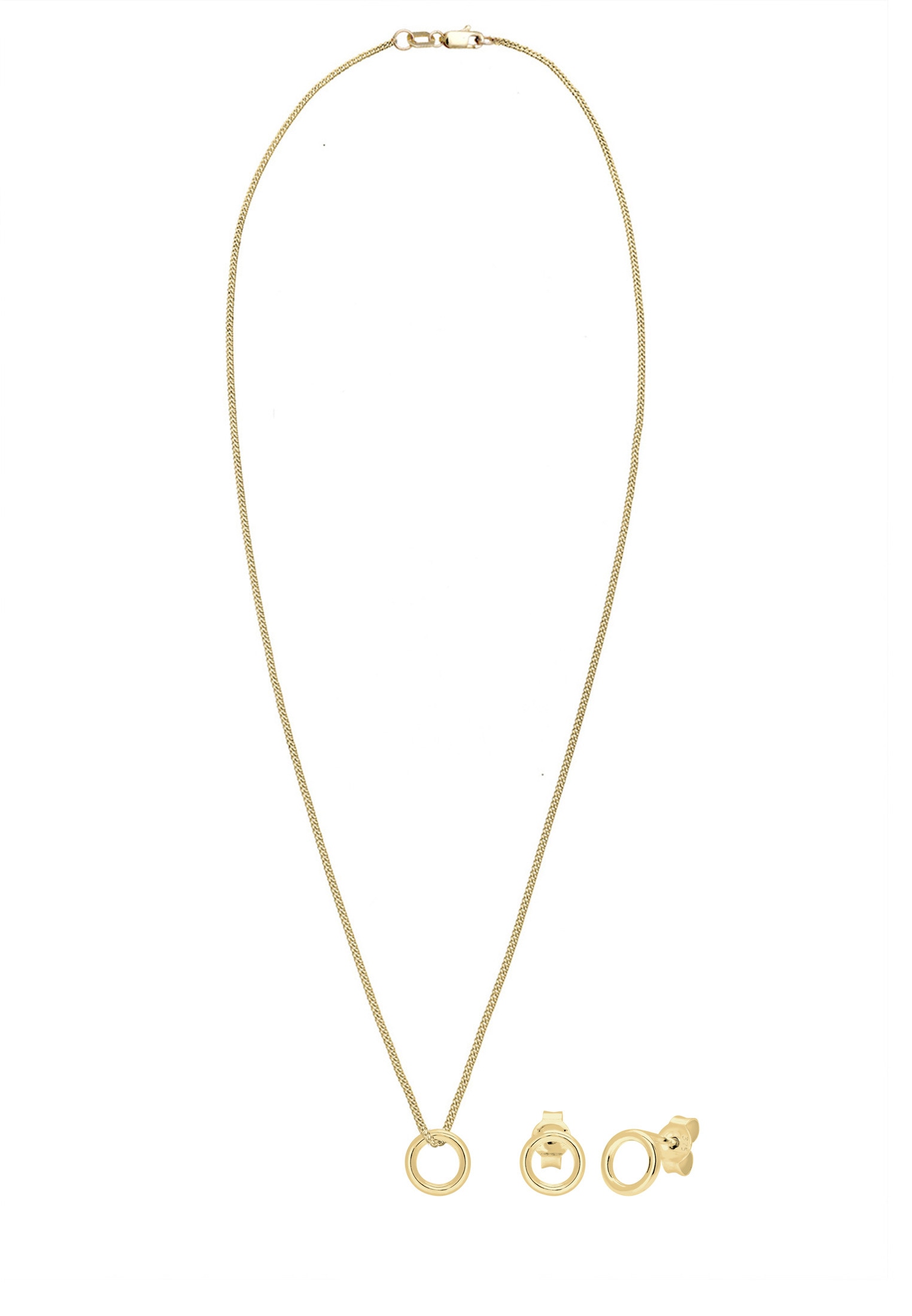 Elli Premium Ohrring und Ketten Set »Schmuckset Kreis Rund 375 Gelbgold« ()