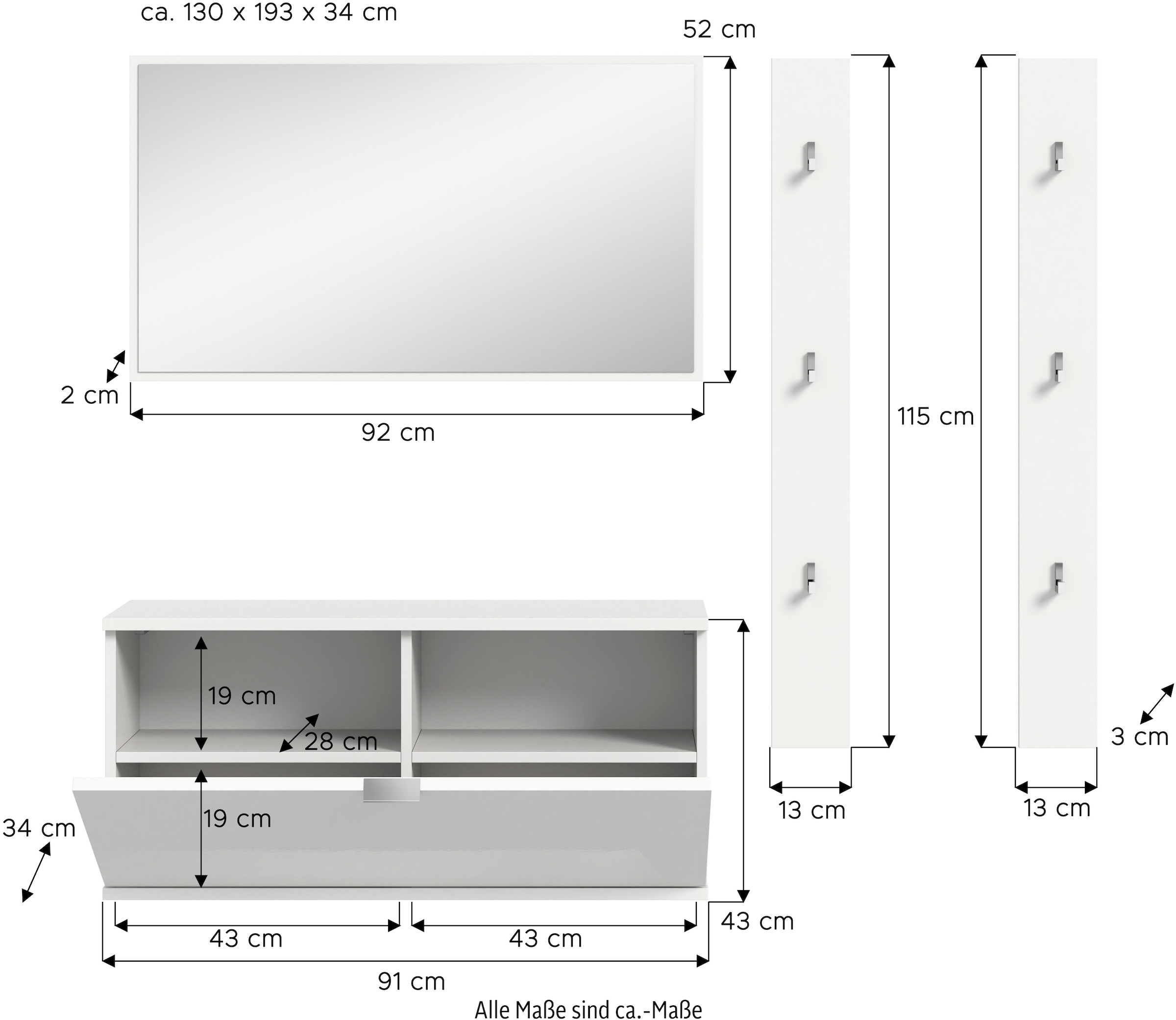 Home affaire Garderoben-Set »Trondheim Garderobenset 3-tlg. , Breite 130 cm,« 3 Stk. tlg.