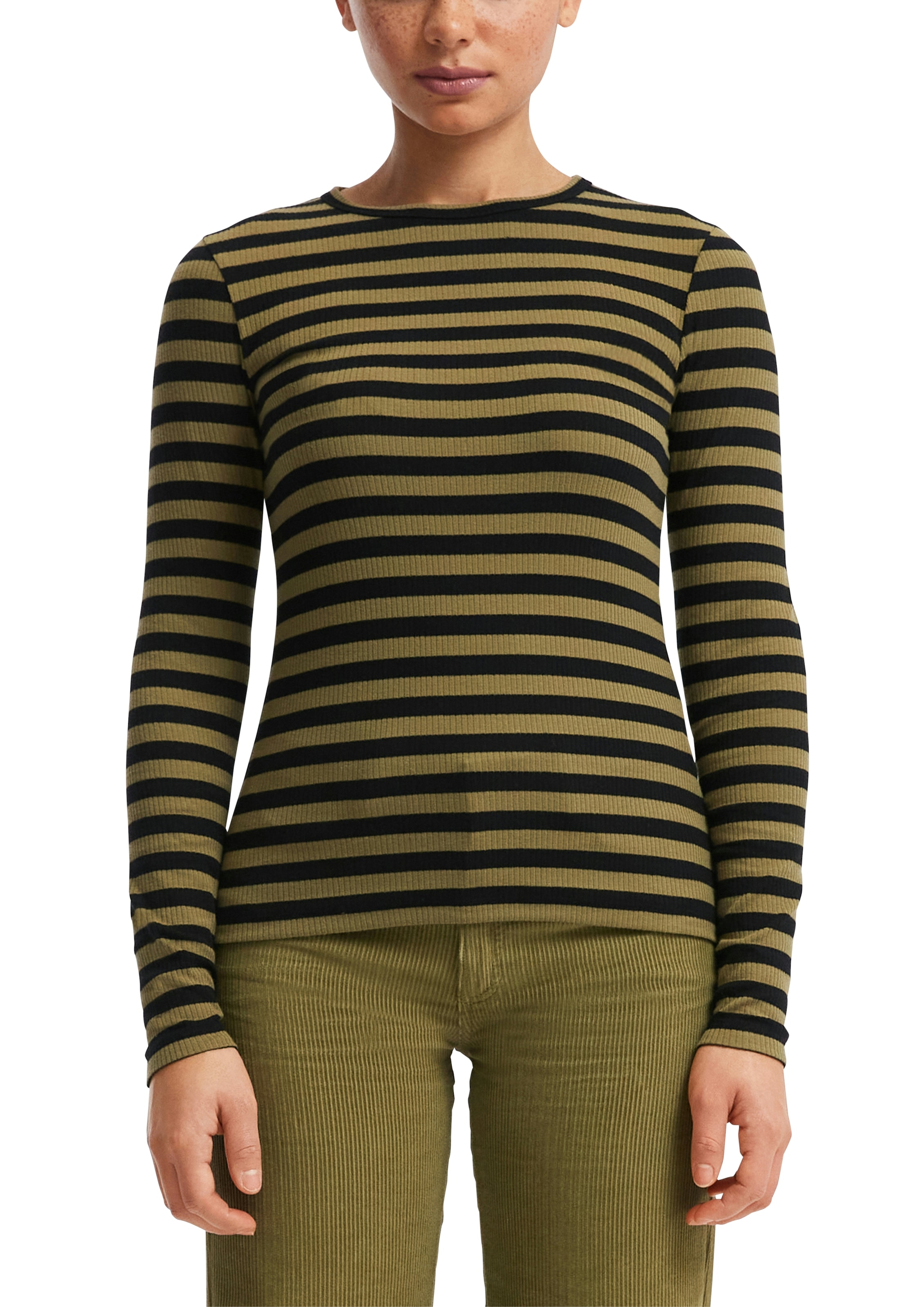 QS Langarmshirt Sommershirt, geringelt, Ripp-Ware