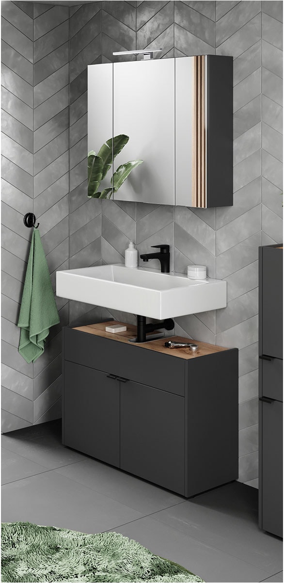 GERMANIA Badmöbel-Set »Ameca«, (2 St.), Badezimmer-Set bestehend aus Waschbeckenunterschrank & Spiegelschrank