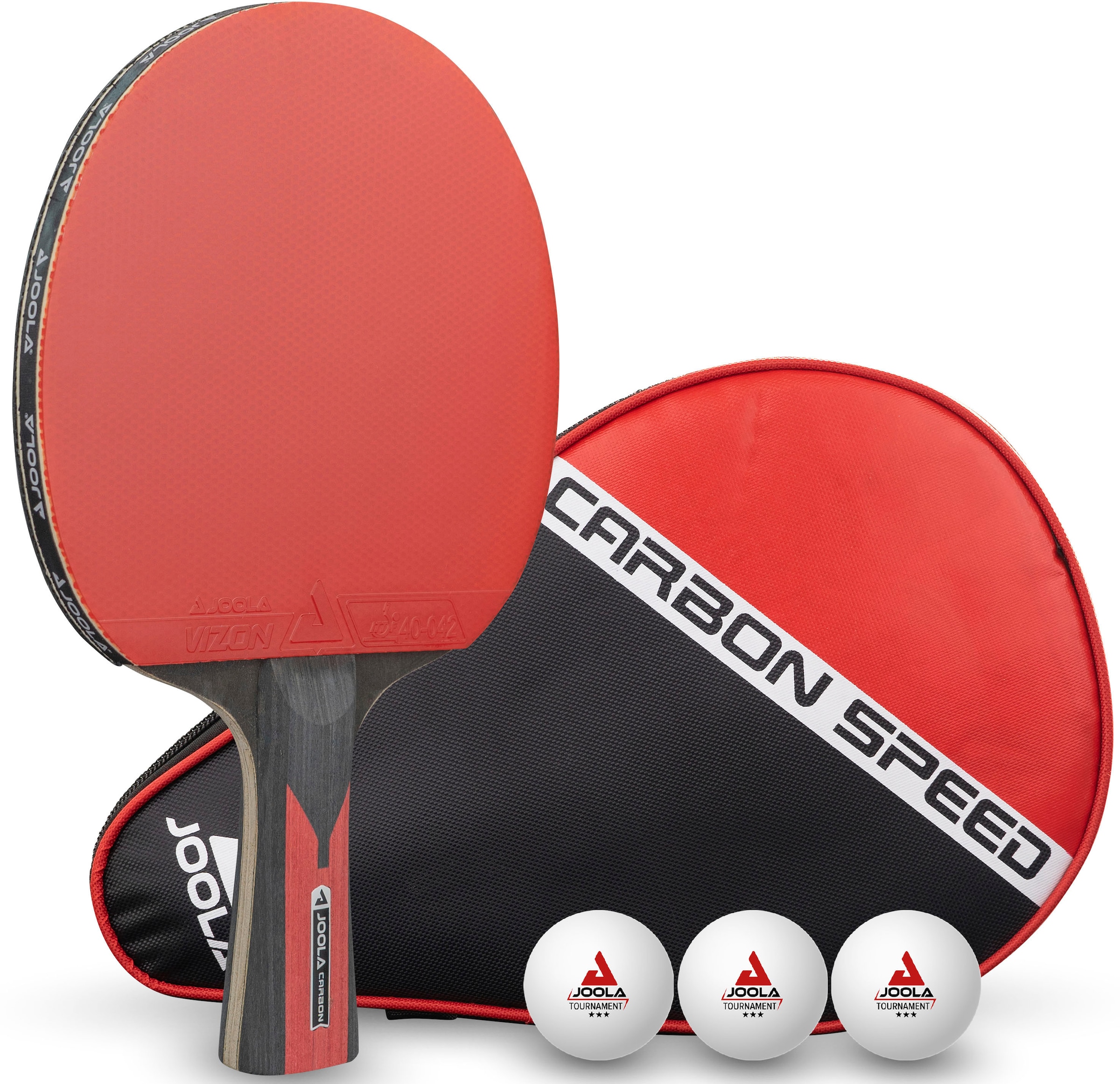 Joola Tischtennisschläger »TT-BAT Carbon Speed«, (Set, mit Bällen-mit Schlägerhülle)