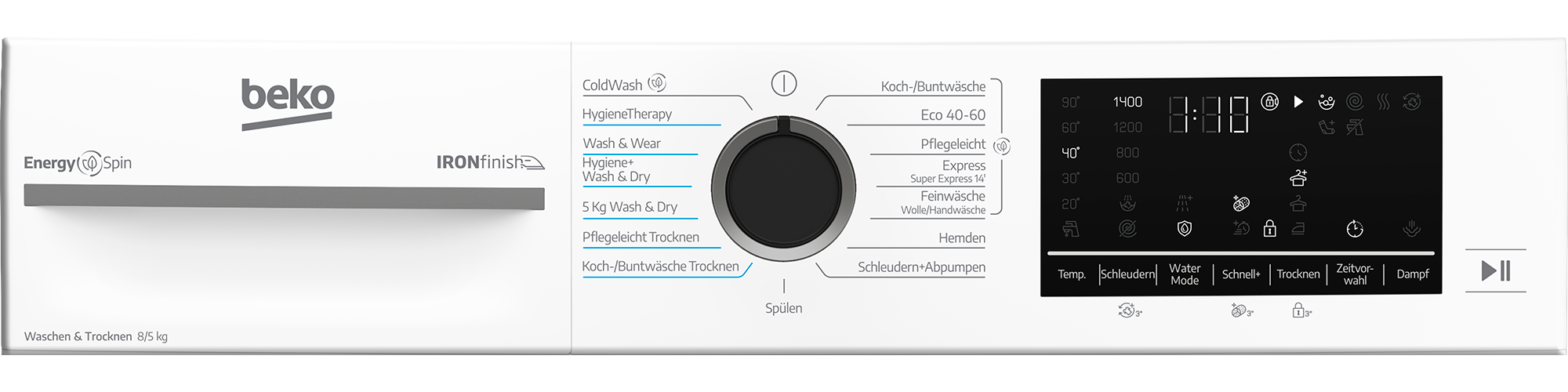 BEKO Waschtrockner »BM3DT4844W1« 8 kg /5 kg 75 dB(A) Waschen & Trocknen in einem: 8 kg / 5 kg, Dampffunktion