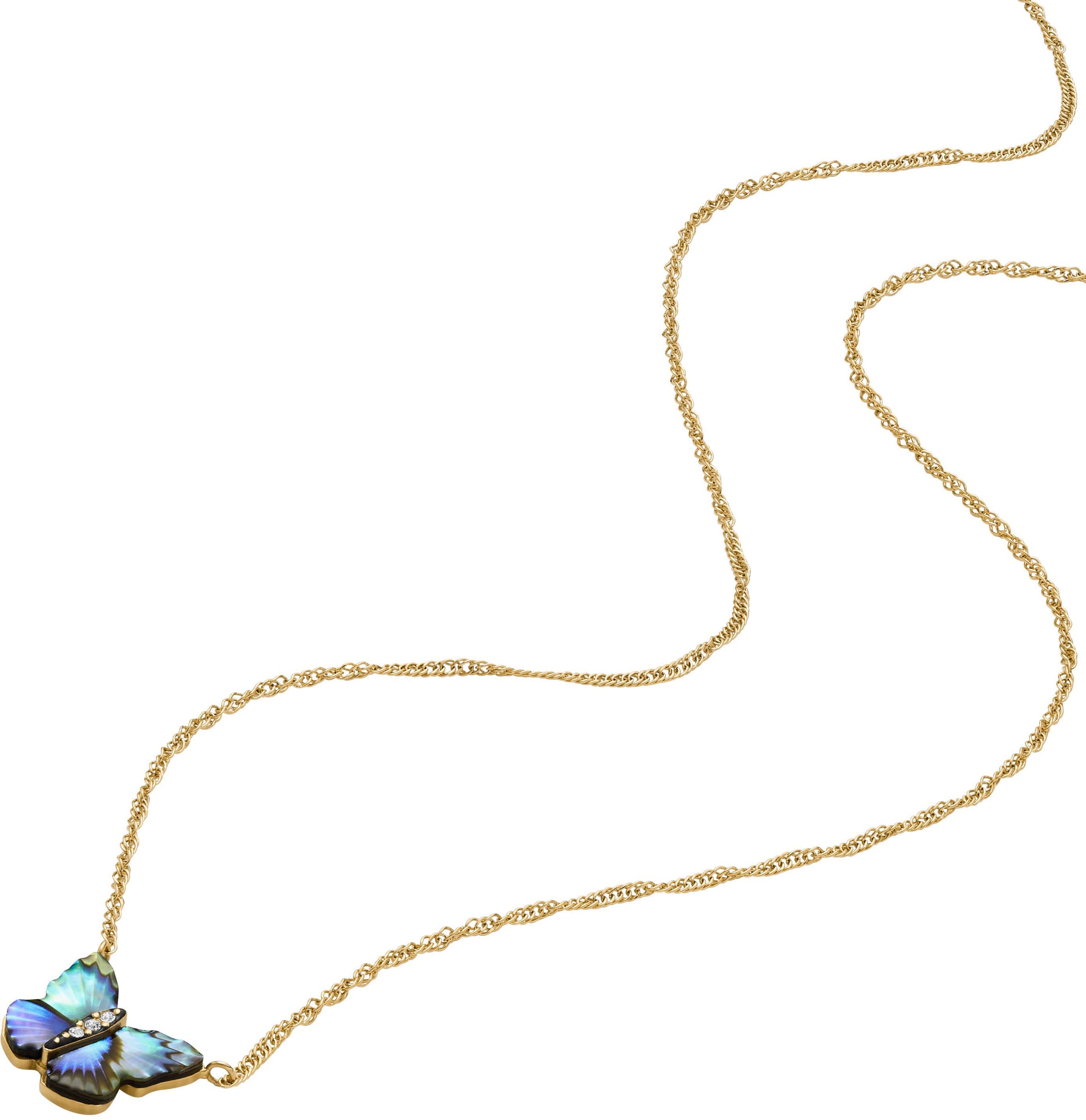 Fossil Kette mit Anhänger »Schmuck Geschenk Edelstahl Halskette Sutton Schmetterling, JF04812710«, mit Glasstein - mit Abalone-Perlmutt