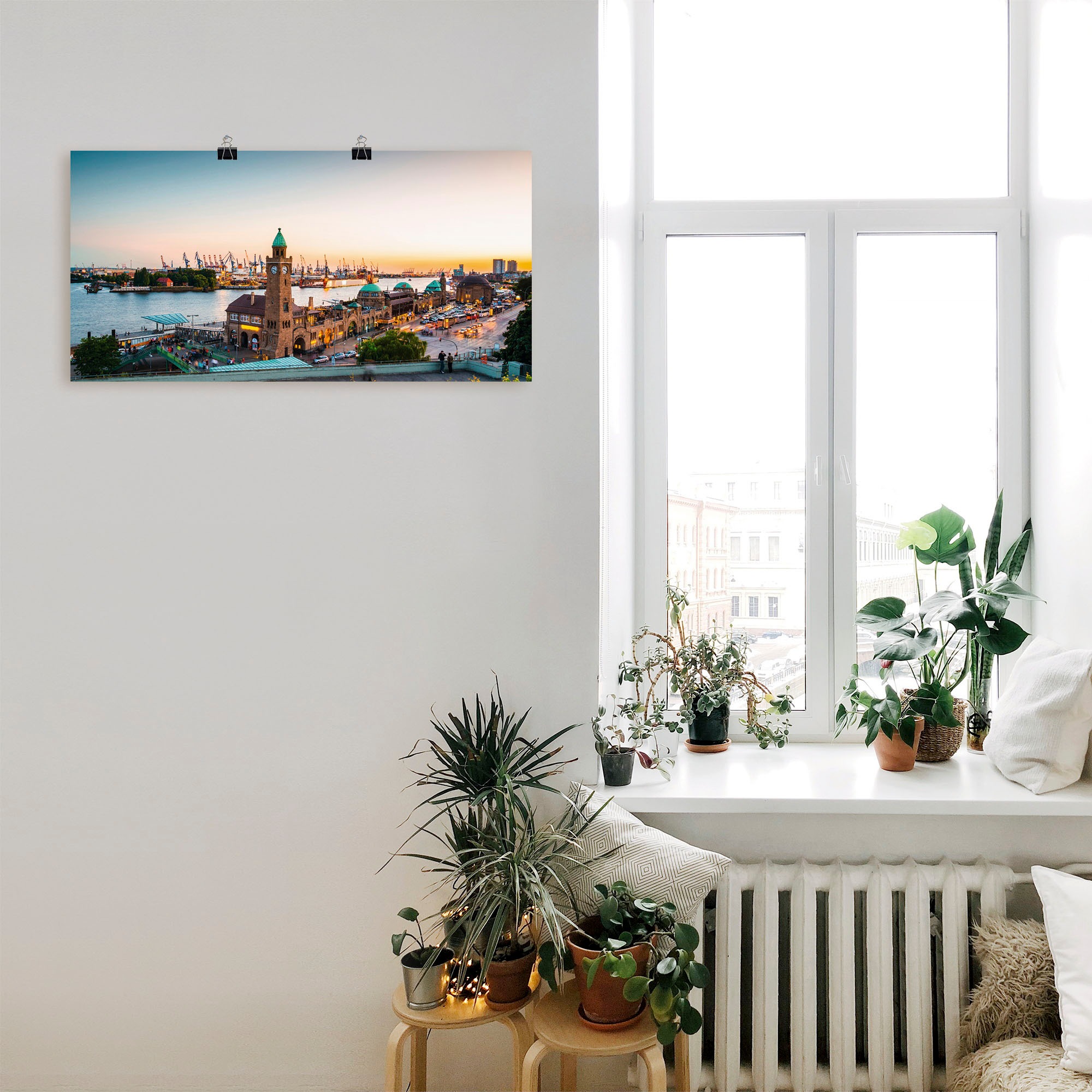 Artland Wandbild »Hamburg Hafen und Landungsbrücken«, Deutschland, (1 St.), als Alubild, Outdoorbild, Leinwandbild, Poster, Wandaufkleber