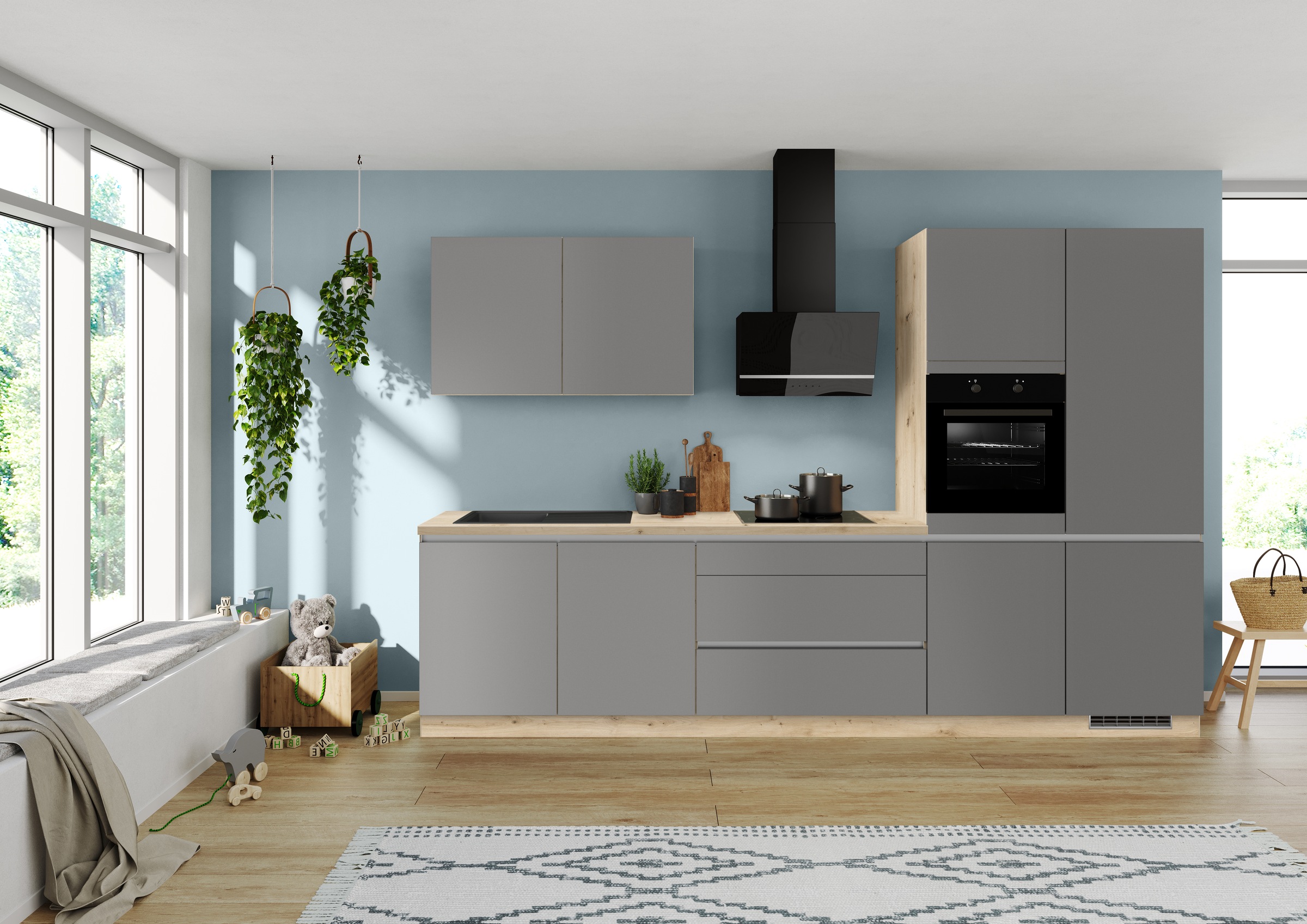 IMPULS KÜCHEN Küche »"Dublin", Ausrichtung wählbar, Schubkästen mit Soft-Close,«, vormontiert, wahlweise mit E-Geräten, mit Vollauszug, Breite 340 cm