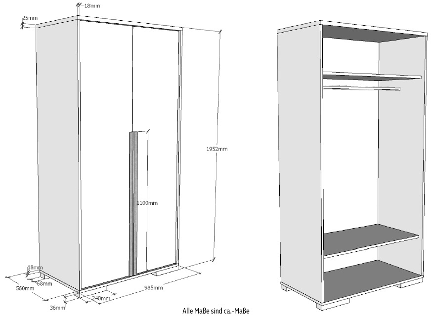 Vipack Kleiderschrank »London«, (Made in Europe), mit Melamin-Oberfläche und Soft-Close