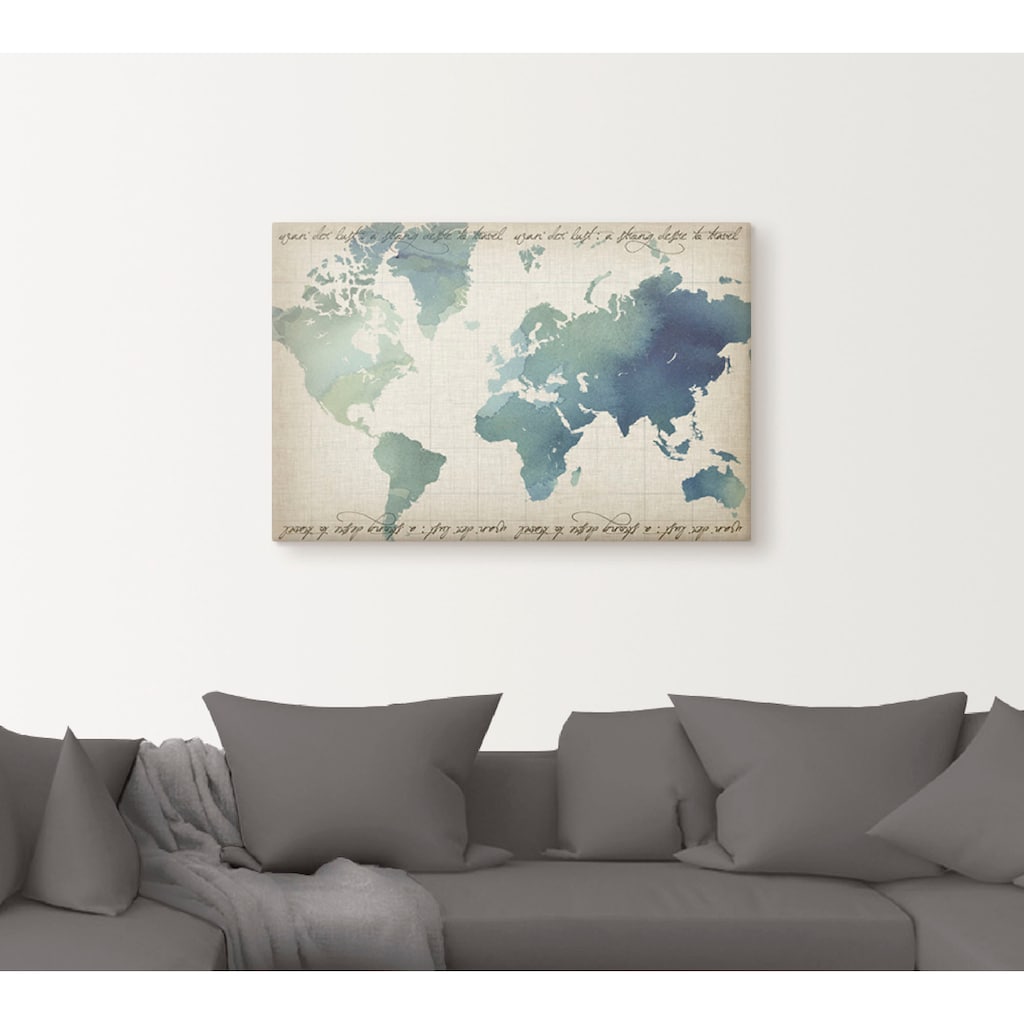 Artland Leinwandbild »Wasserfarben Weltkarte«, Landkarten, (1 St.)