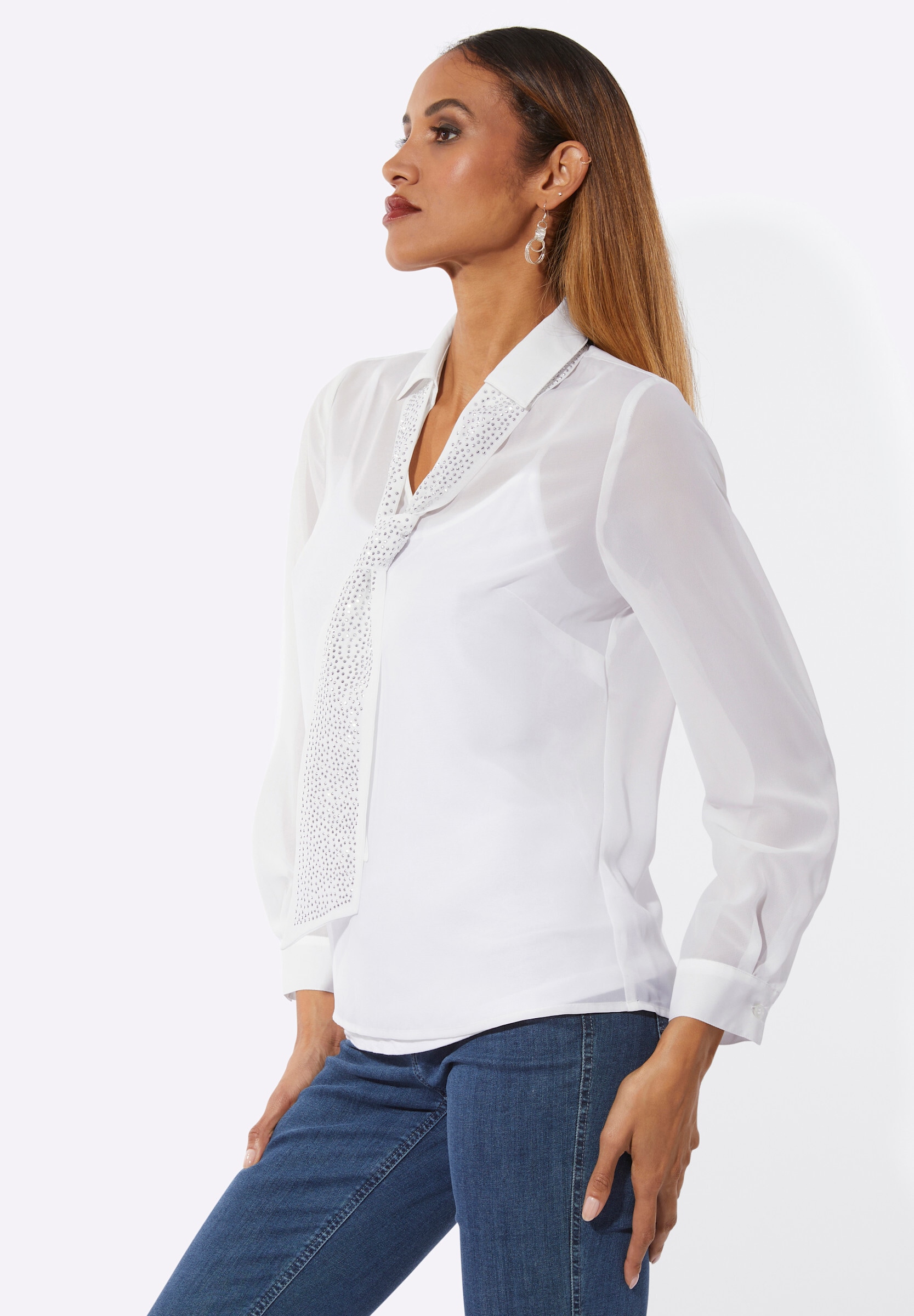 creation L Schlupfbluse »Georgette-Bluse Schluppenbluse mit einknöpfbarem Jersey-Top«