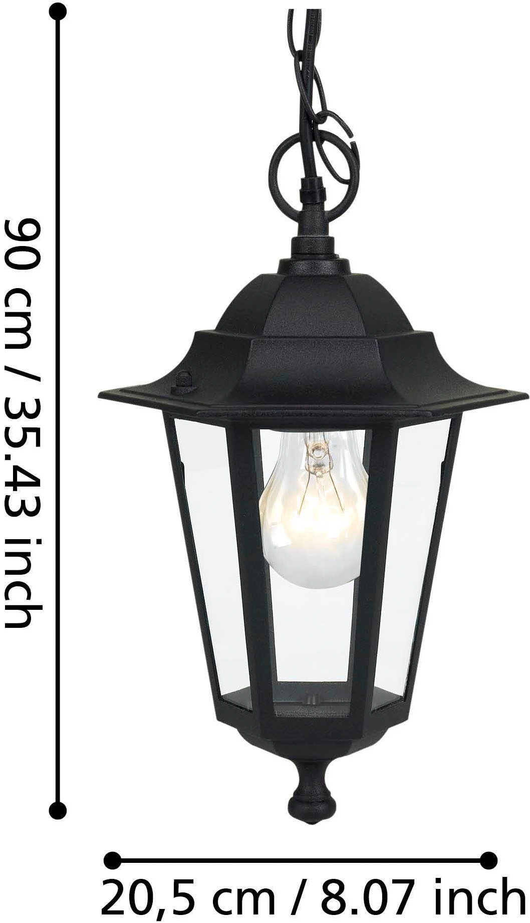 EGLO Hängeleuchte »LATERNA 4 Hängelampe schwarz, für Außenbereich, spritzwassergeschützt« E27 1 Stk. Außen-Hängelampe, aus Aluguss und Glas, E27, IP44, H90 x Ø20,5 cm