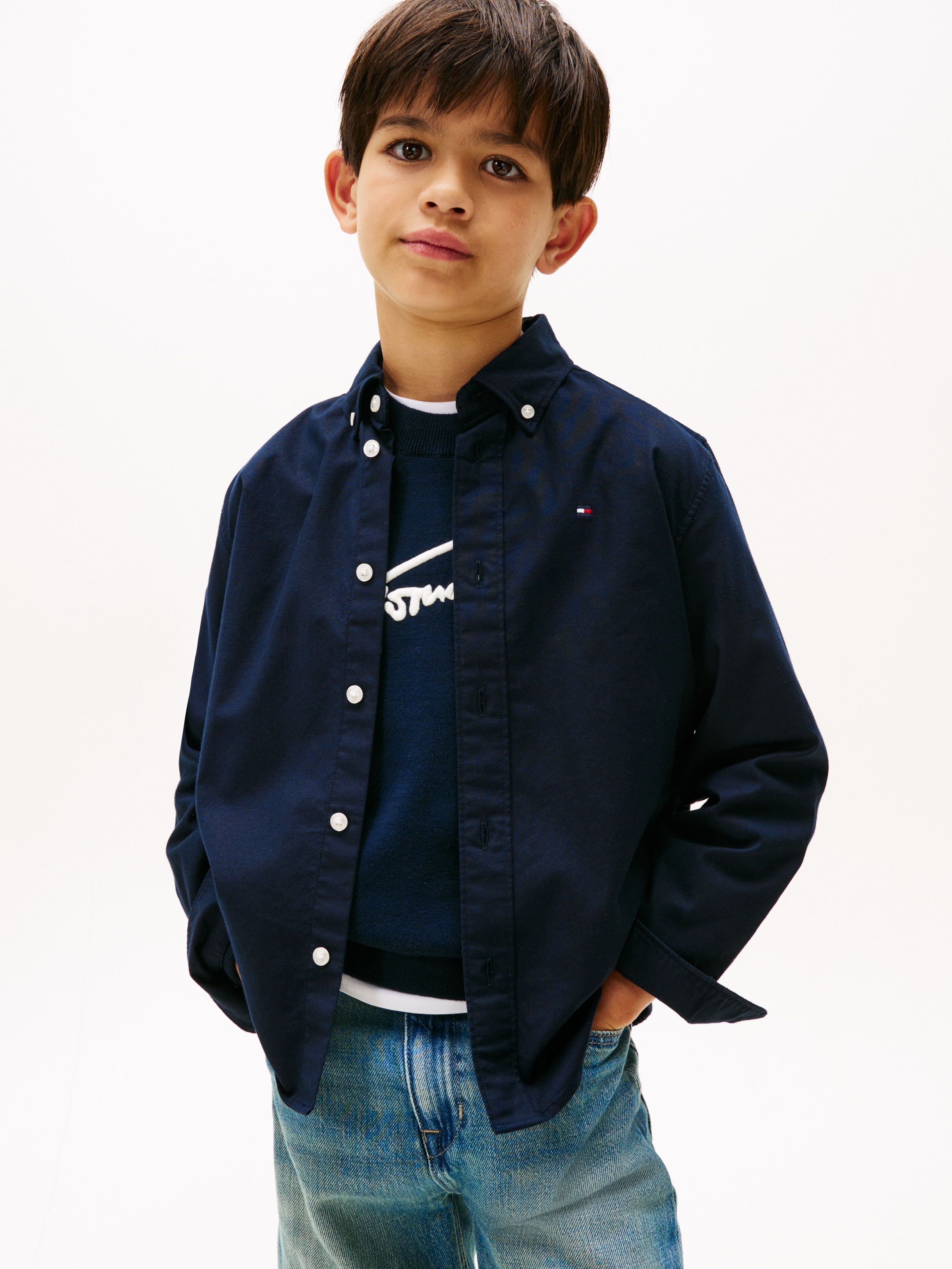 Tommy Hilfiger Langarmhemd Kinder bis 16 Jahre mit Button-Down-Kragen