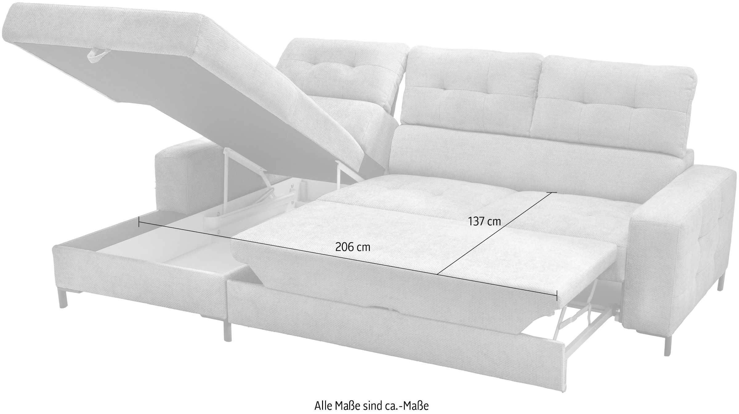 exxpo - sofa fashion Ecksofa »Bonito, mit Rücken- und Sitztiefenverstellung, inkl. Bett & Bettkasten«, Sitztiefenverstellung,Höhenverstellung