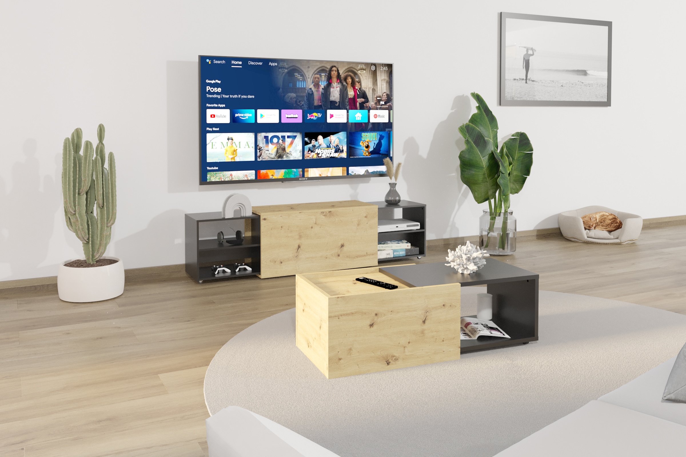 FMD Couchtisch »Slide« flexibel ausziehbar, mit Rollen, Breite: 70 bis 125 cm