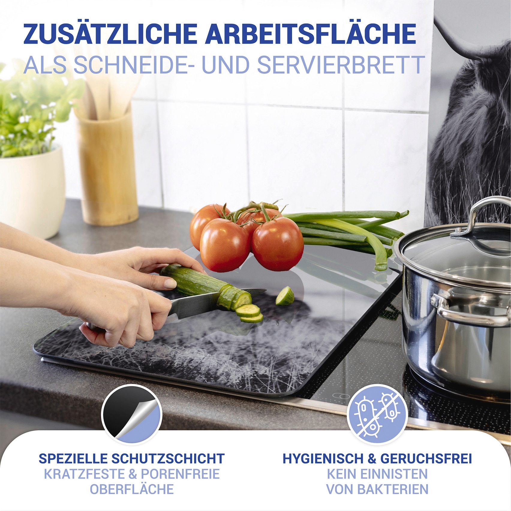 WENKO Herd-Abdeckplatte »Universal Modell Highland Cattle«, (Set, 2 tlg.), Herdabdeckung für alle Herdarten, kratzfest, mit rutschfesten Füßen
