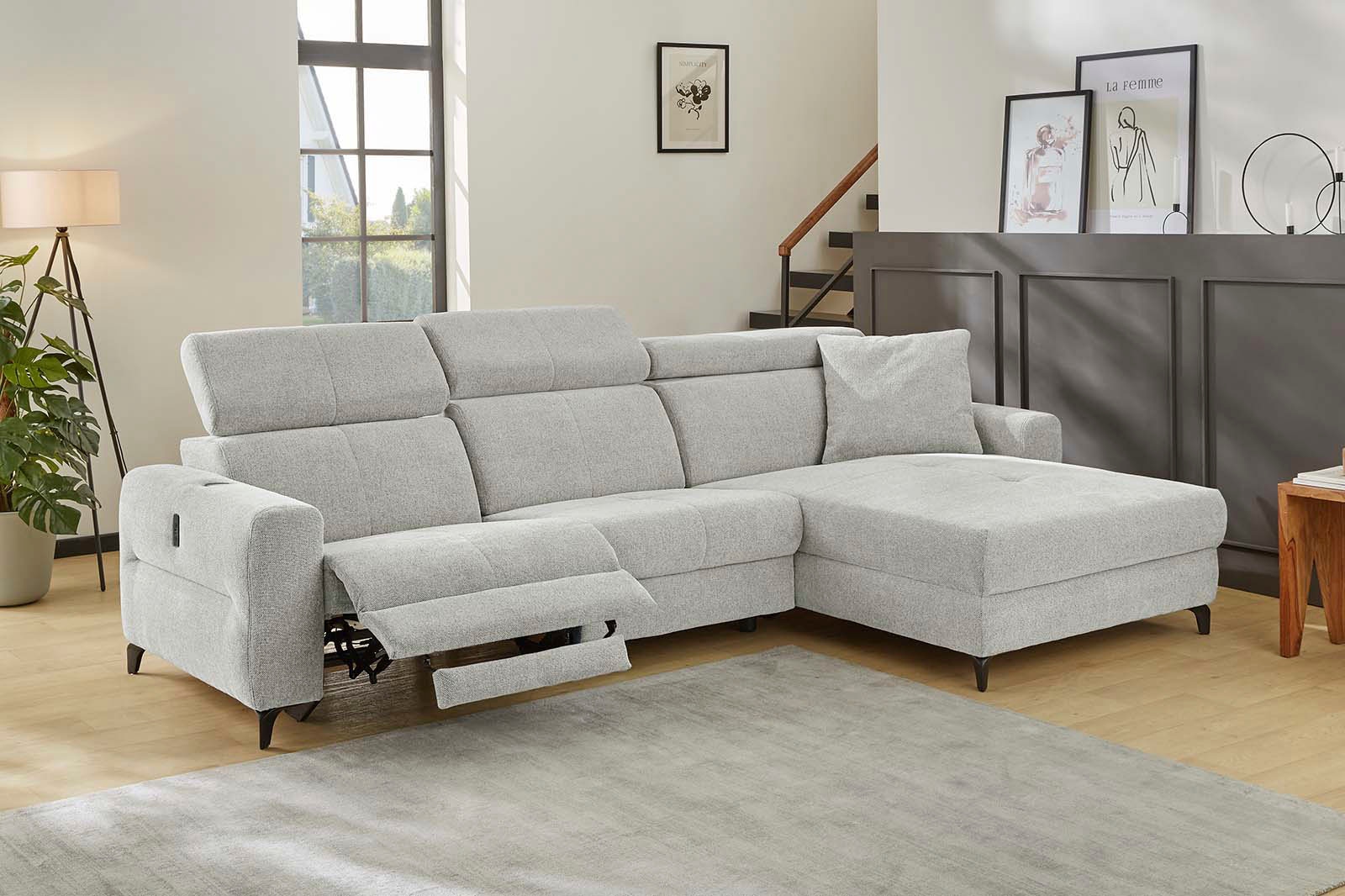 Jockenhöfer Gruppe Ecksofa »Monaco L-Form mit elektromotorischer Relaxfunktion und«, induktiver Lademöglichkeit + USB-A Ladeport, verstellbare Kopfstützen
