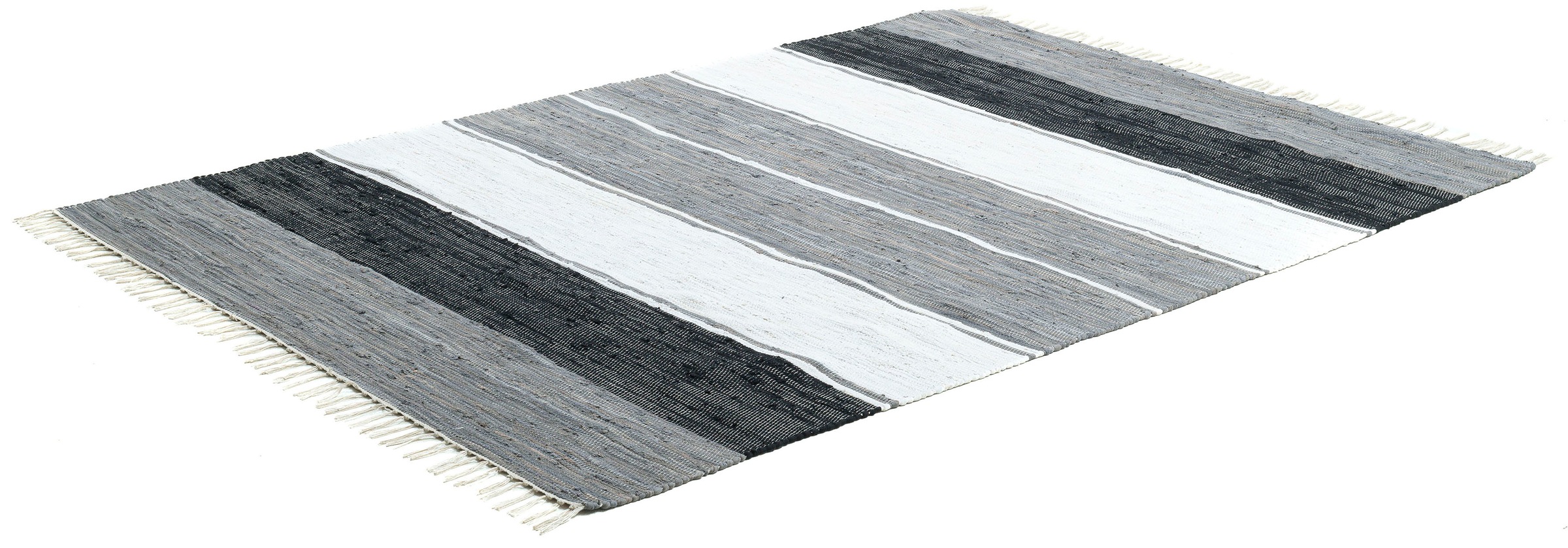 THEKO Teppich »Stripe Cotton«, Flachgewebe, Baumwolle, reine handgewebt, rechteckig, Fransen mit gestreift