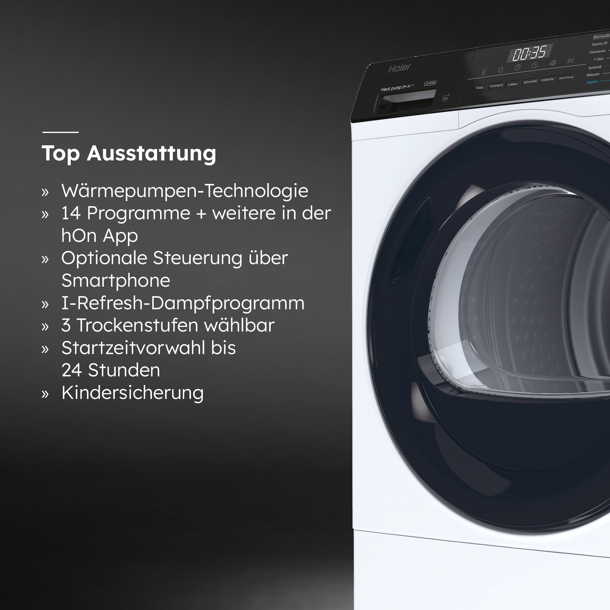 Haier Wärmepumpentrockner »HD91-A3939E« 9 kg, Extra Hygiene-Funktion, i-Refresh-Dampfprogramm