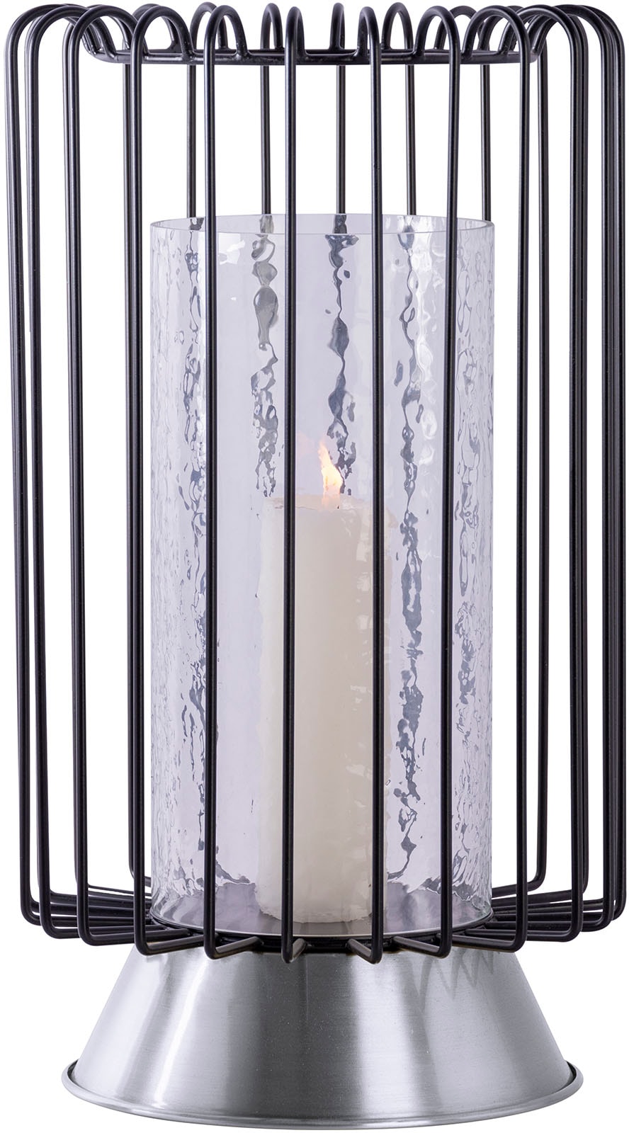 Bougeoir Rond Déco "Malibu" 40cm Noir & Argent