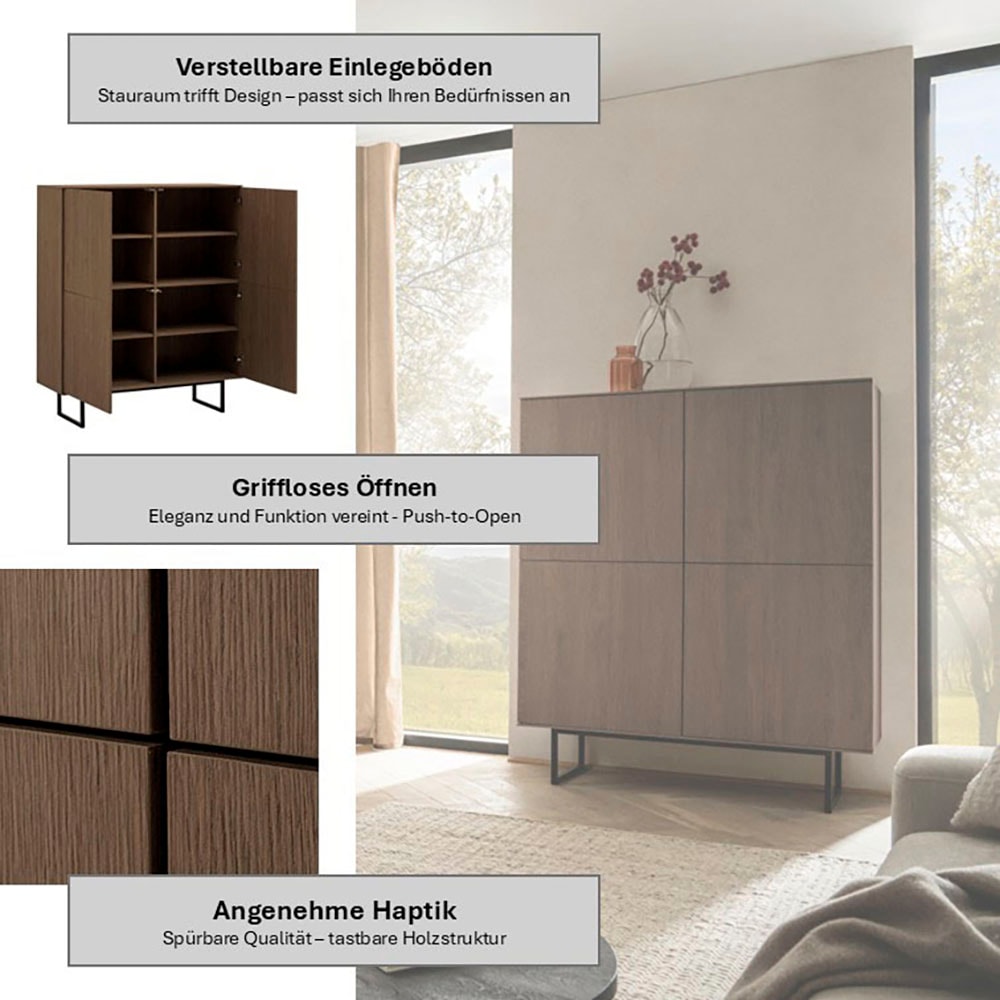Home affaire Highboard »Lund, moderner Schrank, Kommode mit Kufengestell« optisch dünner Oberboden, hochwertige Optik, ausreichend Stauraum