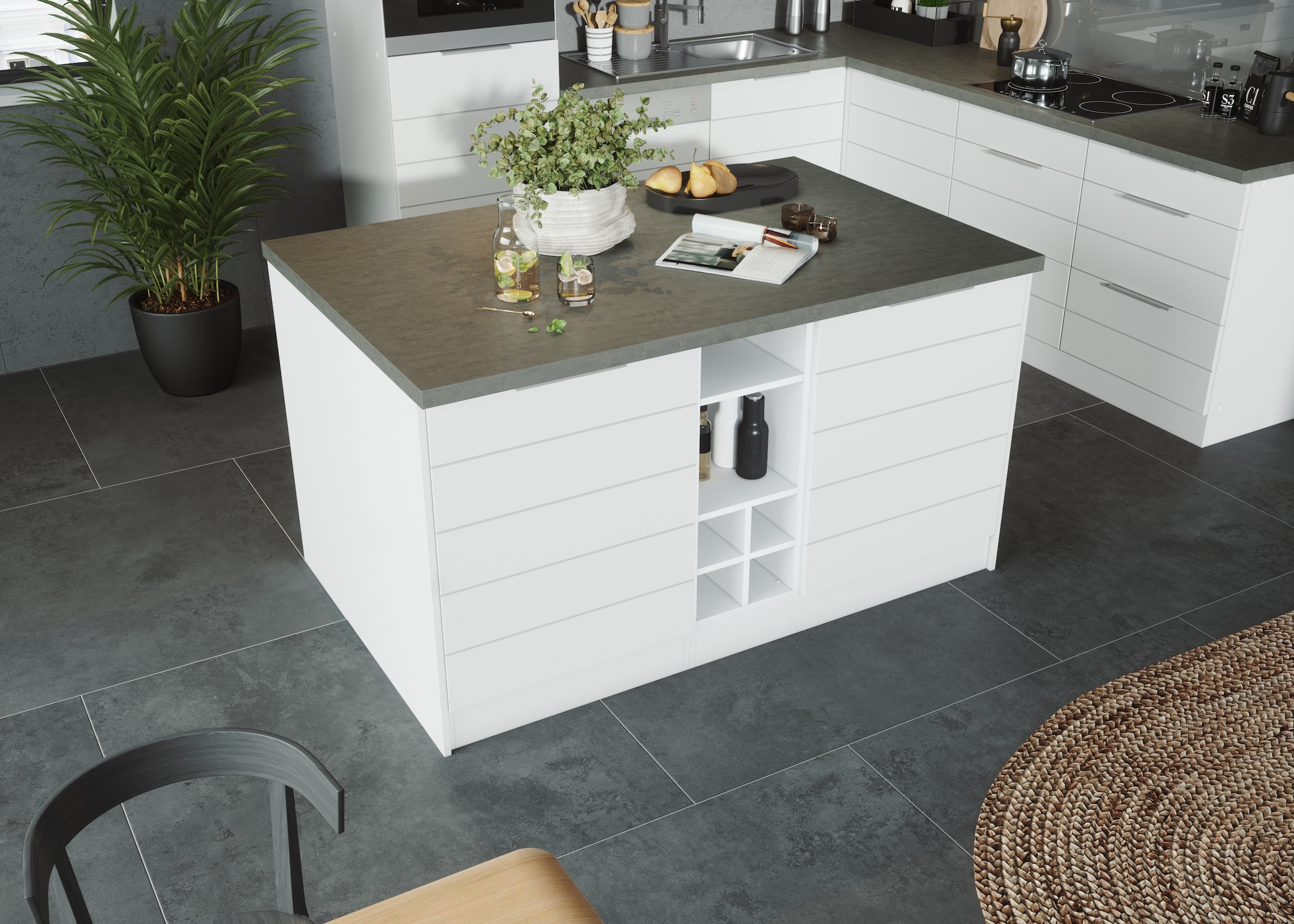 KOCHSTATION Kücheninsel »KS-Luhe, Breite 153 cm, mit Flaschenregal«, MDF-Fronten, Arbeitsplatte 38mm stark