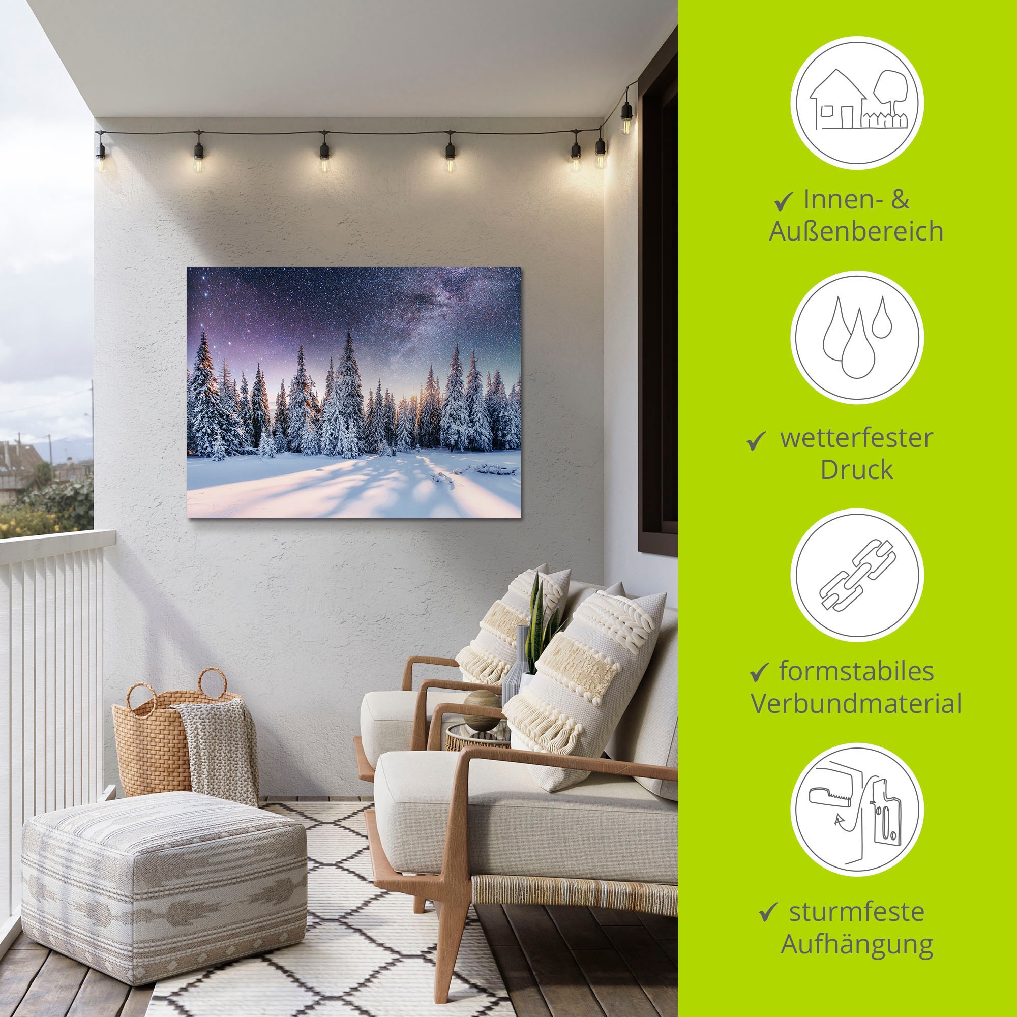 Artland Wandbild »Tannenwald im Schnee vorm Sternenhimmel«, Berge & Alpenbilder, (1 St.), als Alubild, Outdoorbild, Leinwandbild, Poster in verschied. Größen