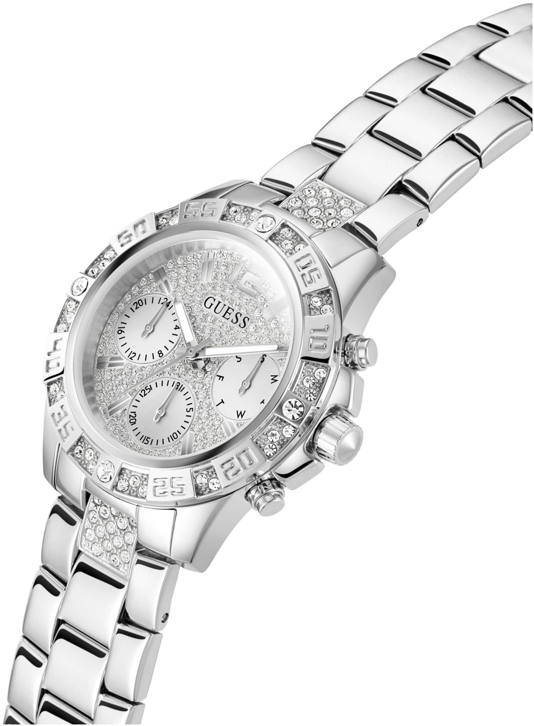 Guess Multifunktionsuhr »MAJESTY«, Quarzuhr, Armbanduhr, Damenuhr, Datum, Edelstahlarmband
