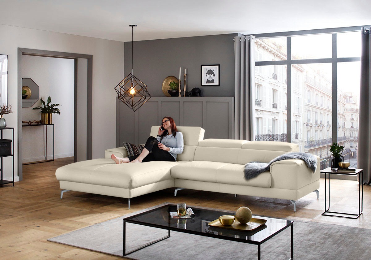 W.SCHILLIG Ecksofa »piedroo, Designsofa mit tollem Sitzkomfort, bequem und elegant, L-Form«, Kopfteilverstellung, wahlweise mit Sitztiefenverstellung, Breite 303cm