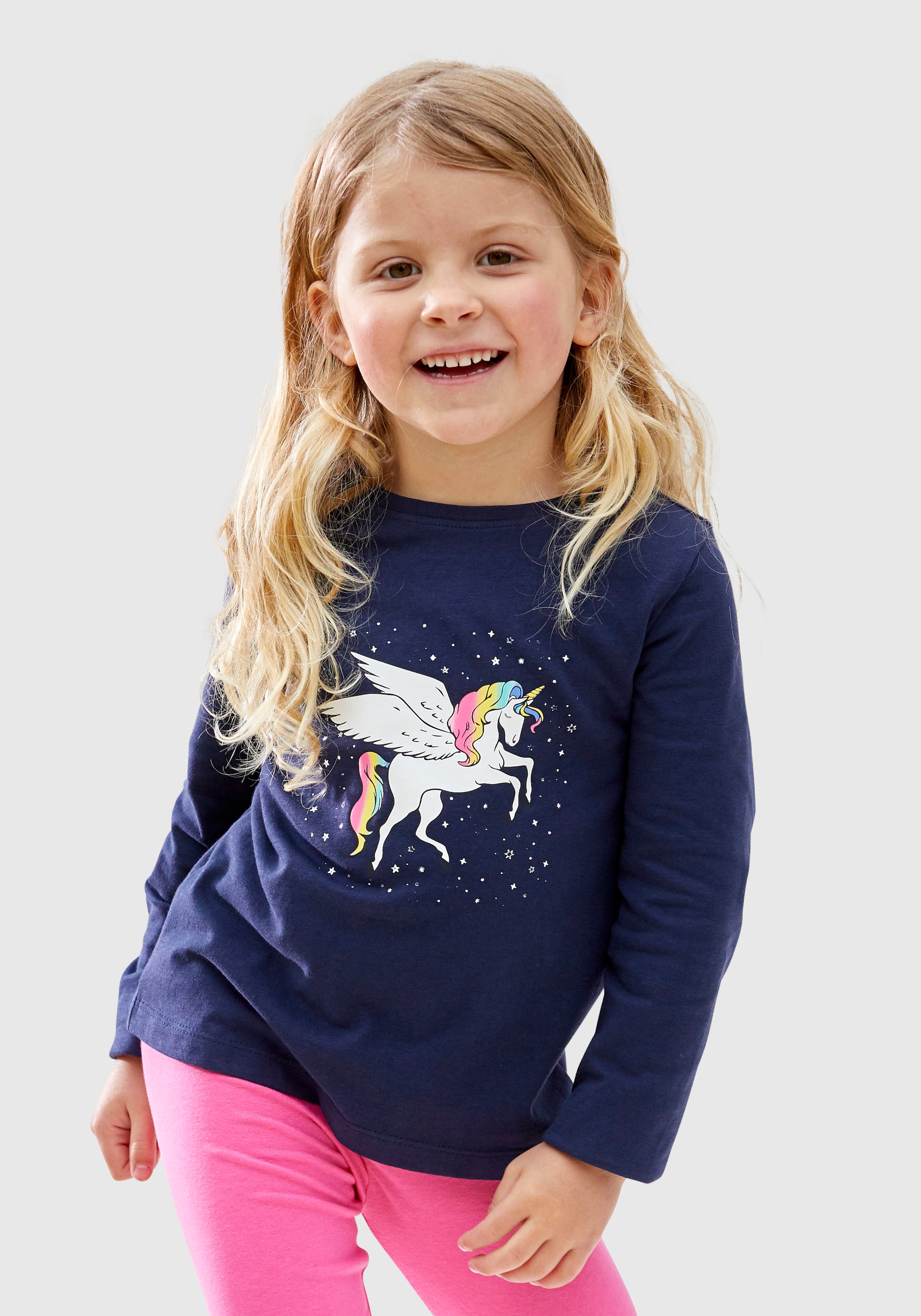 KIDSWORLD Langarmshirt »mit süßem Einhorn Druck«, langärmlig, hüftlange Passform, stylischer Druck