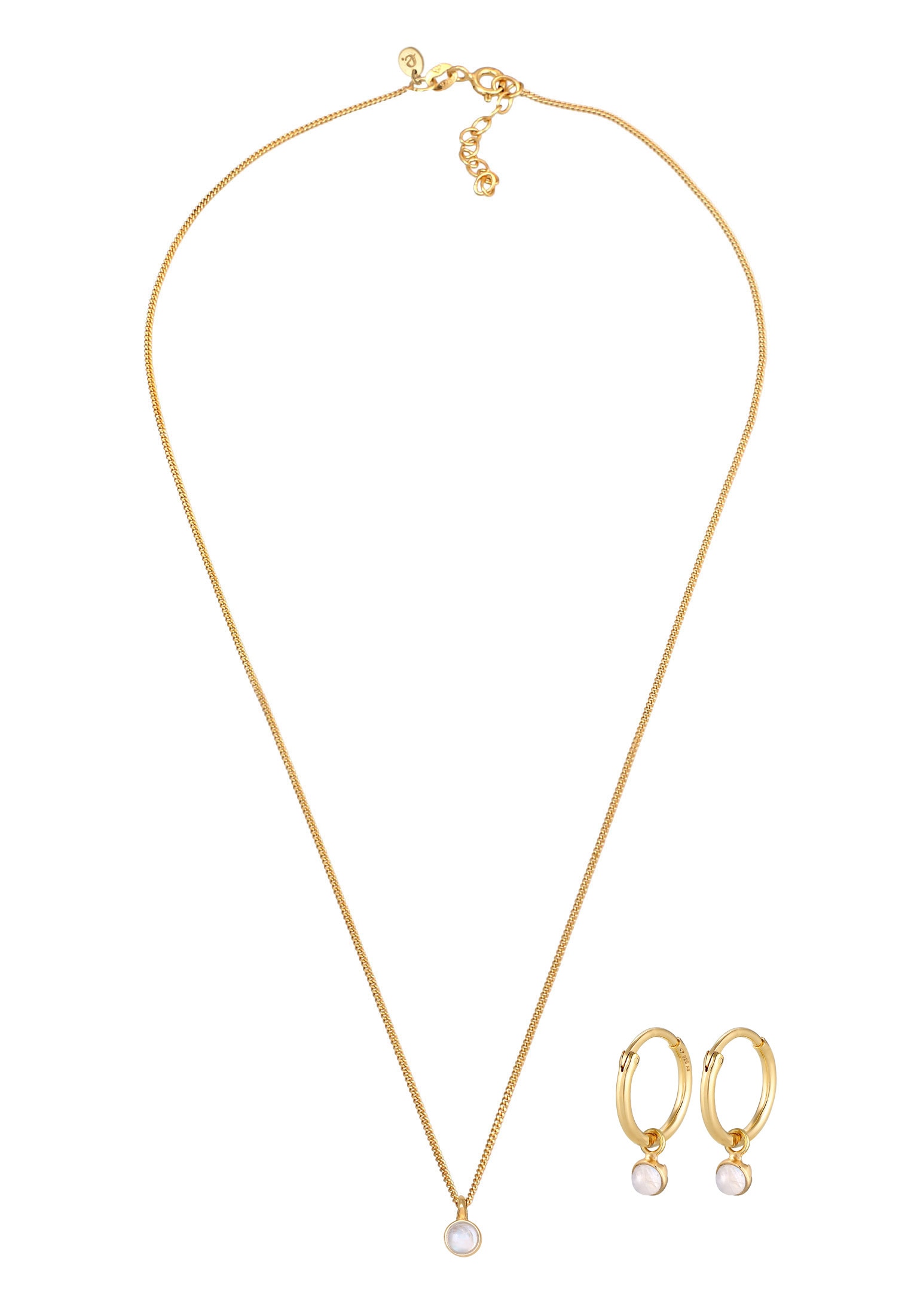 Elli Premium Ohrring und Ketten Set »Schmuckset Kette Creolen Mondstein Stein 925 Silber« ()