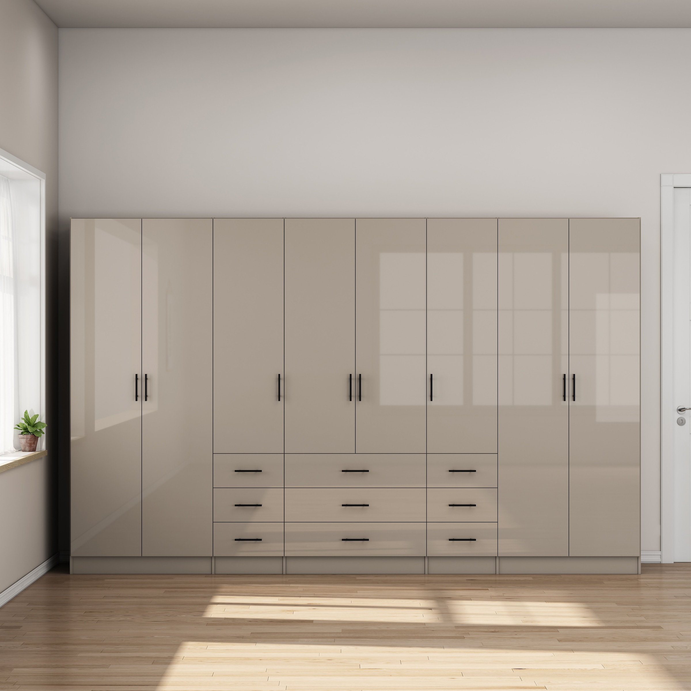 OTTO home Kleiderschrank »Trento Schlafzimmerschrank Garderobe hochglanz« Schrank mit 8 Türen und 9 Schubladen, hochglänzende Fronten