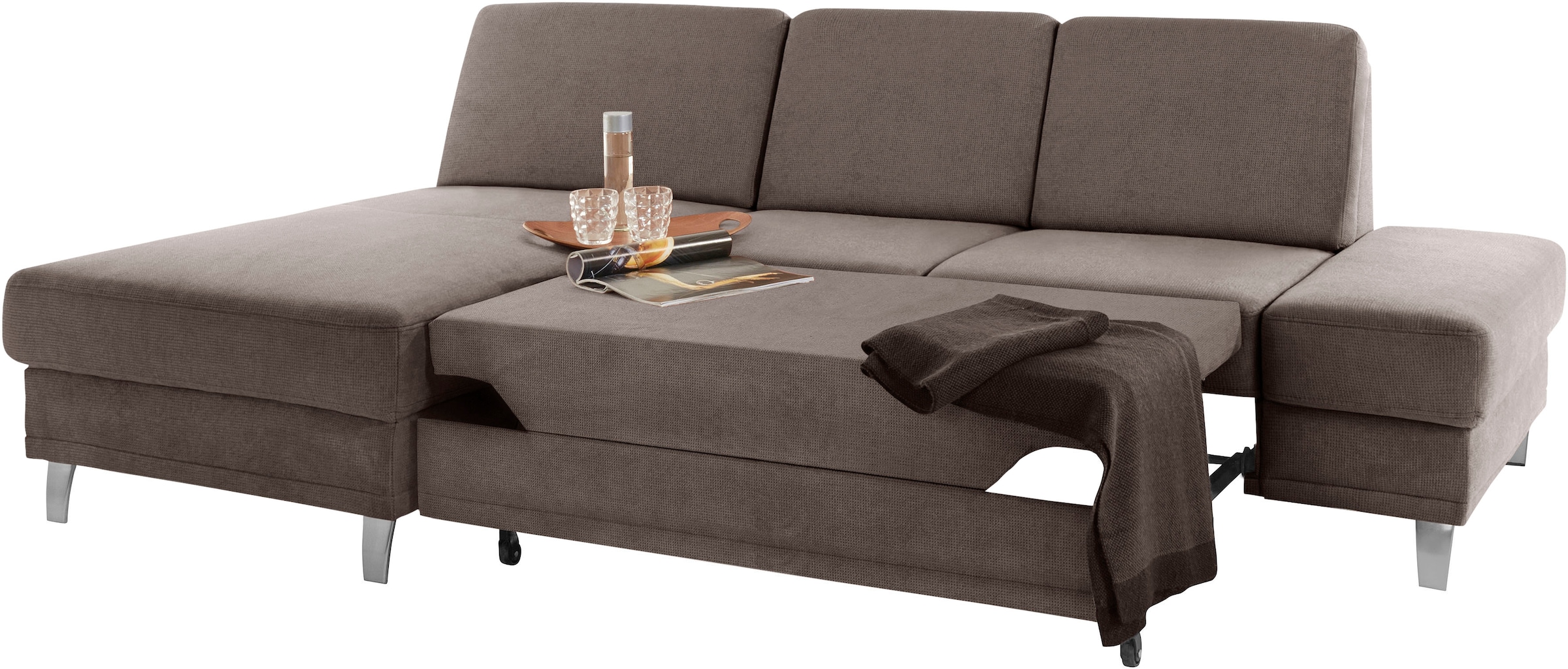 sit&more Ecksofa »Clio L-Form«, wahlweise mit Bettfunktion oder Vorziehsitz und Bettkasten, Federkern